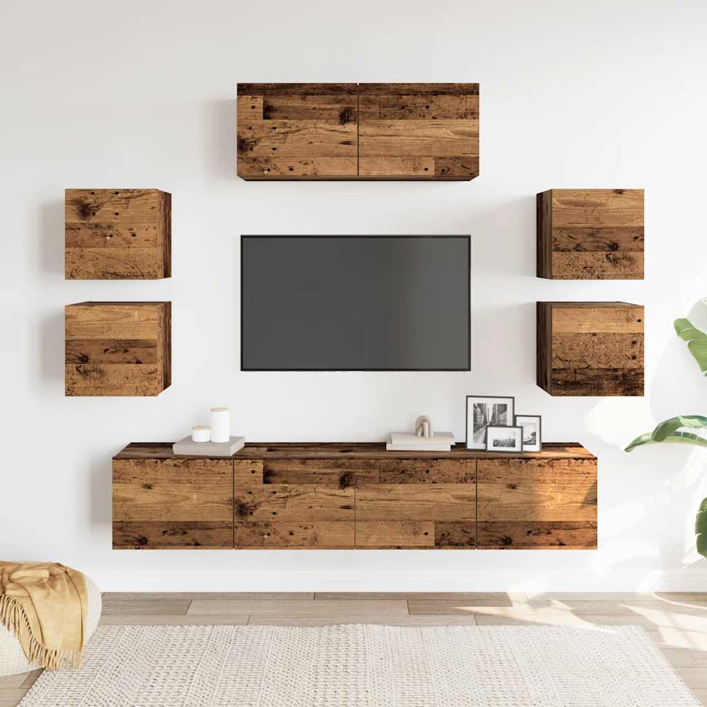 vidaXL 7-delig Tv-meubelset wandmontage bewerkt hout artisanaal eiken - Aashly