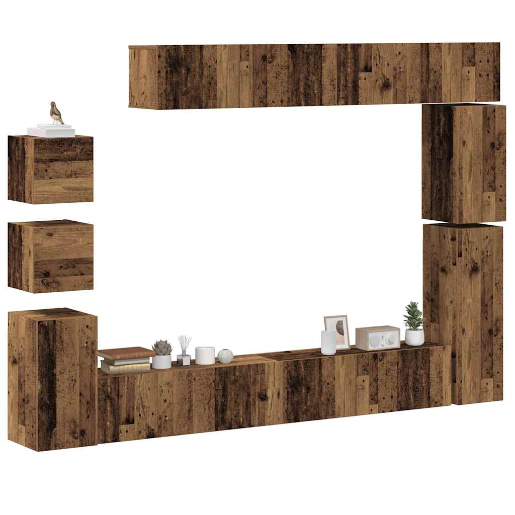 vidaXL 9-delig Tv-meubelset wandmontage bewerkt hout artisanaal eiken