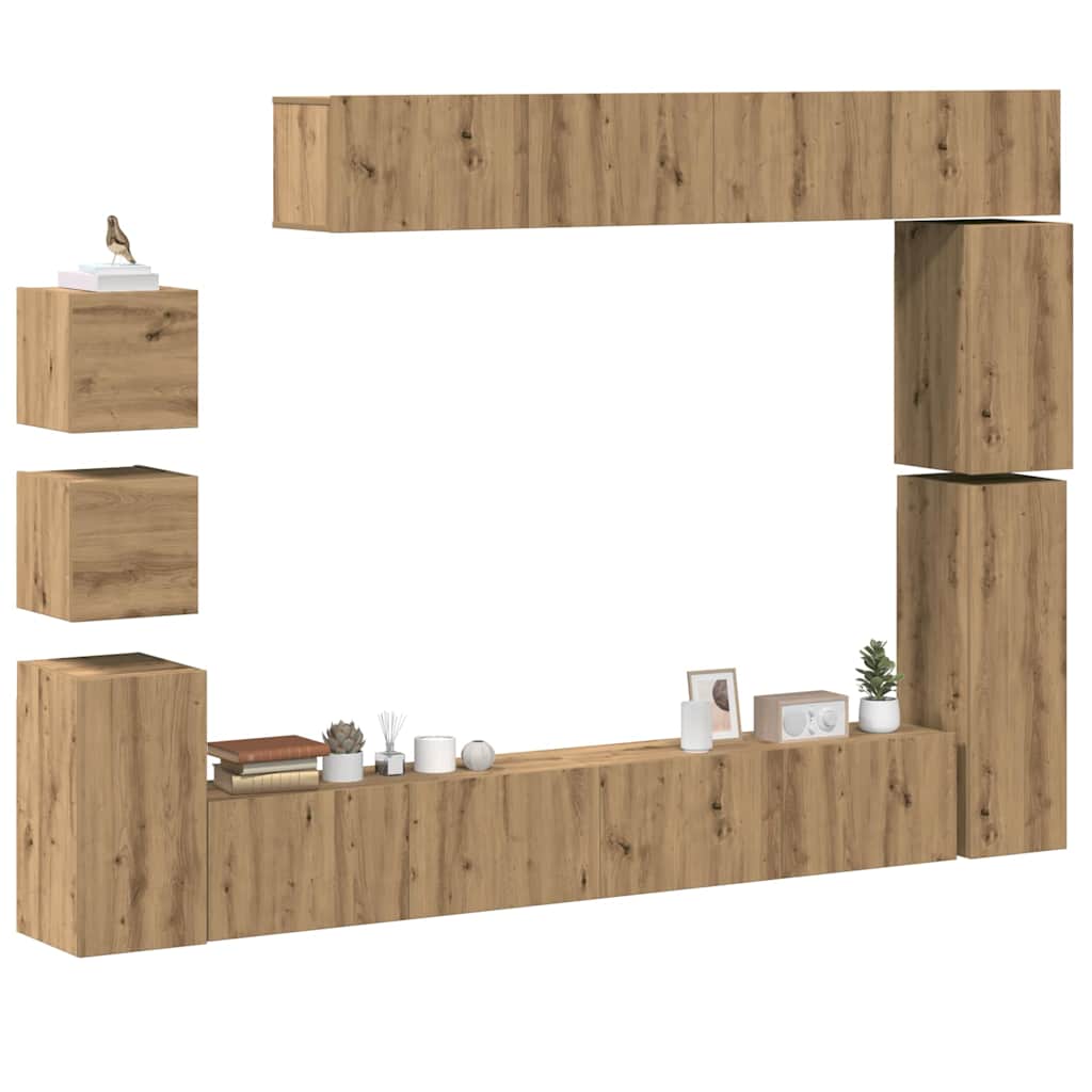 vidaXL 9-delig Tv-meubelset wandmontage bewerkt hout artisanaal eiken