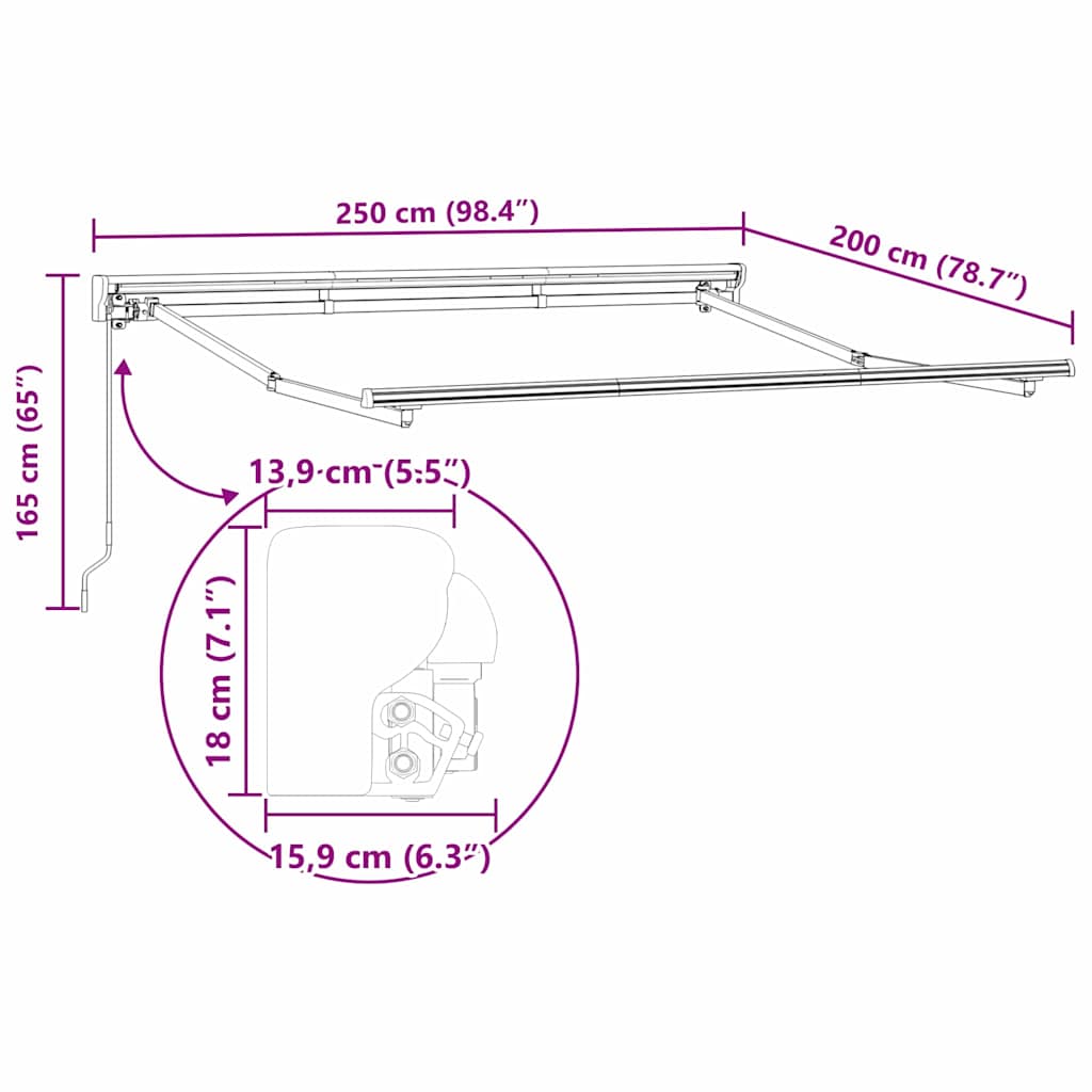vidaXL Automatische Uittrekbare Zonwering in Geel en Wit, 300 x 200 cm
