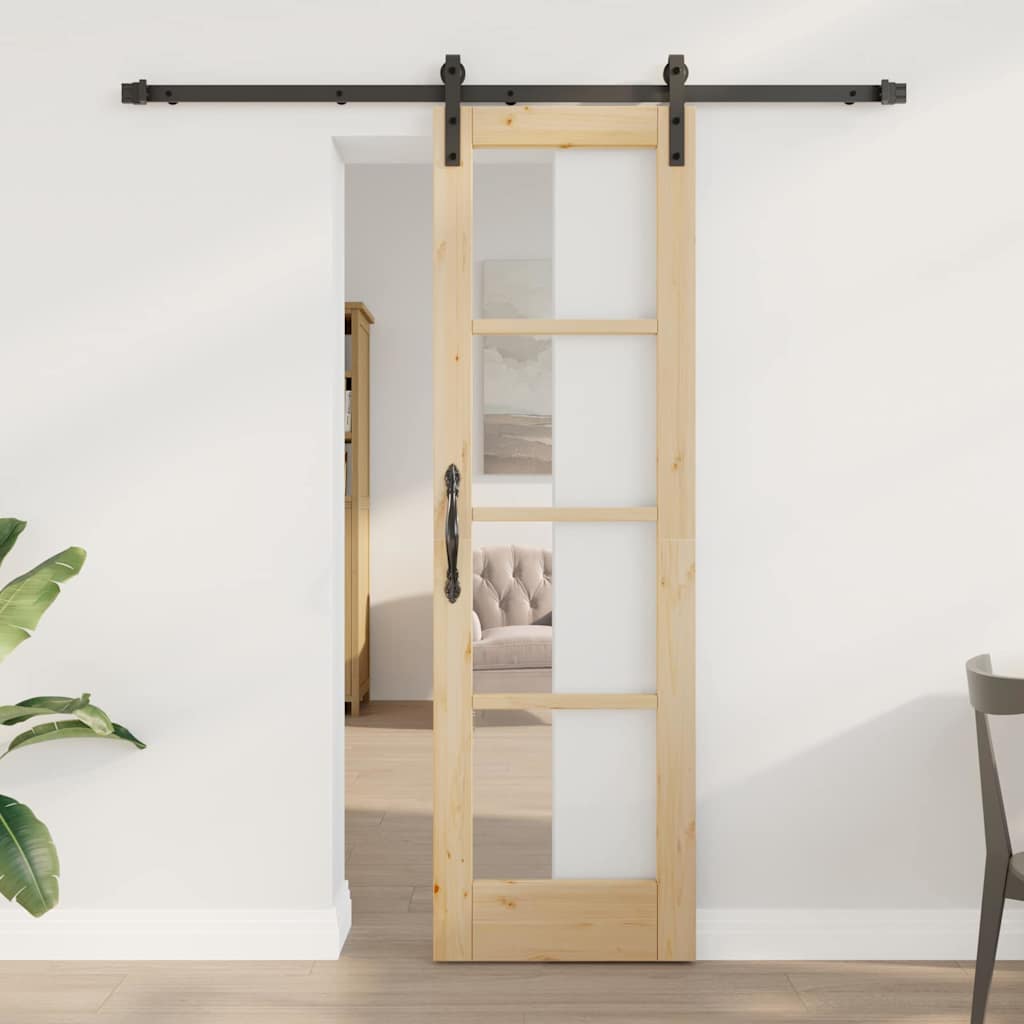 vidaXL Schuifdeur met Hardware Set 'ORKDAL'Wit Massief Hout & Glas
