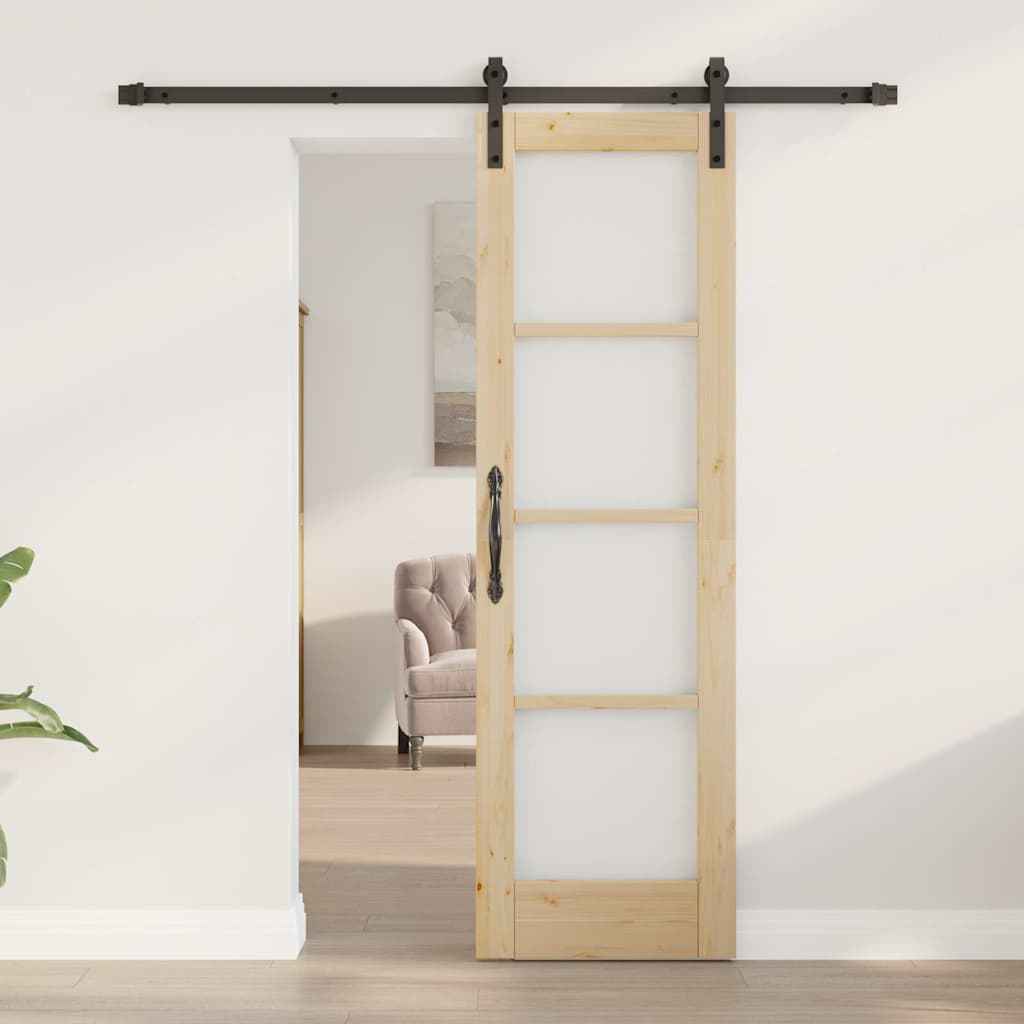 vidaXL Schuifdeur met Hardware Set 'ORKDAL'Wit Massief Hout & Glas