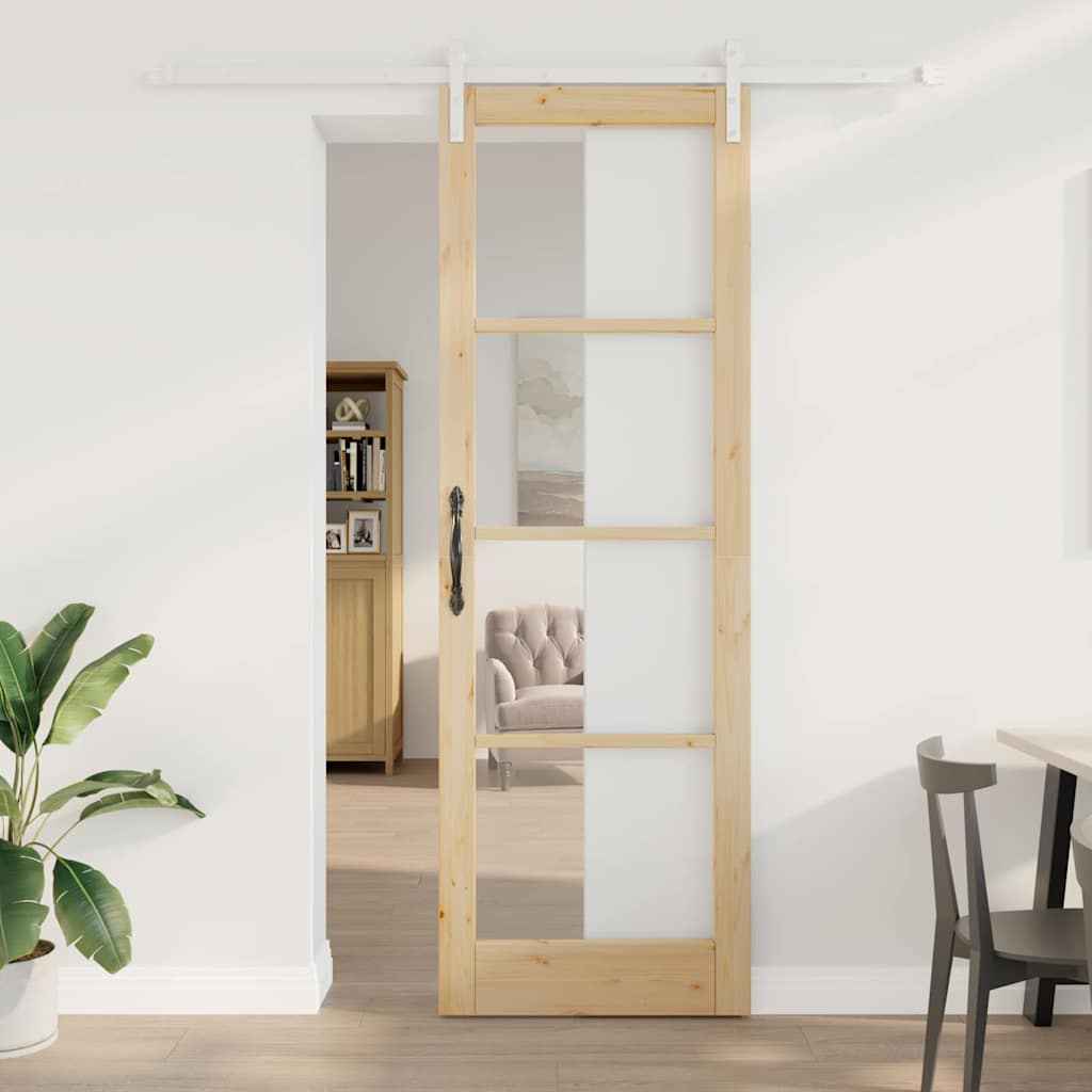 vidaXL Schuifdeur met Hardware Set 'ORKDAL'Wit Massief Hout & Glas