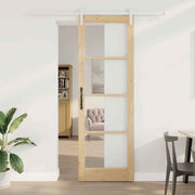 vidaXL Schuifdeur met Hardware Set 'ORKDAL'Wit Massief Hout & Glas