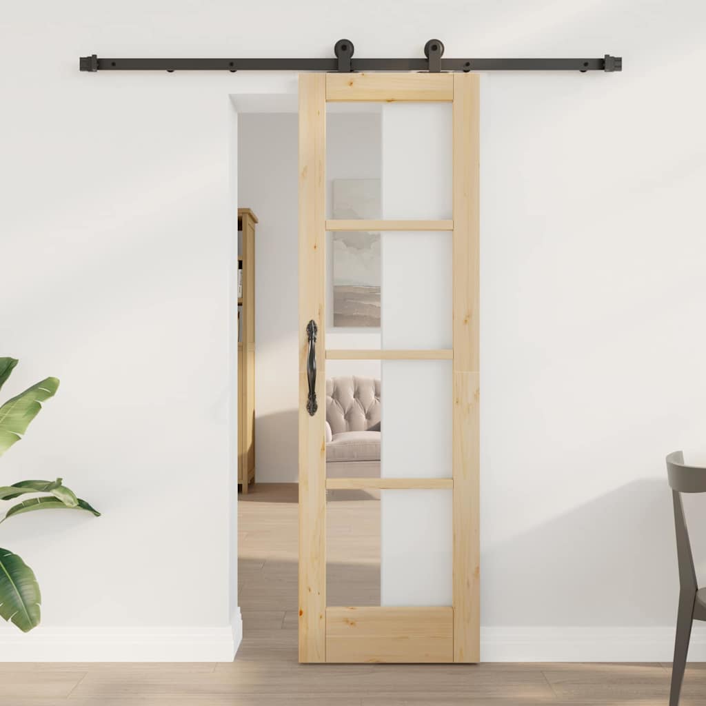 vidaXL Schuifdeur met Hardware Set 'ORKDAL'Wit Massief Hout & Glas