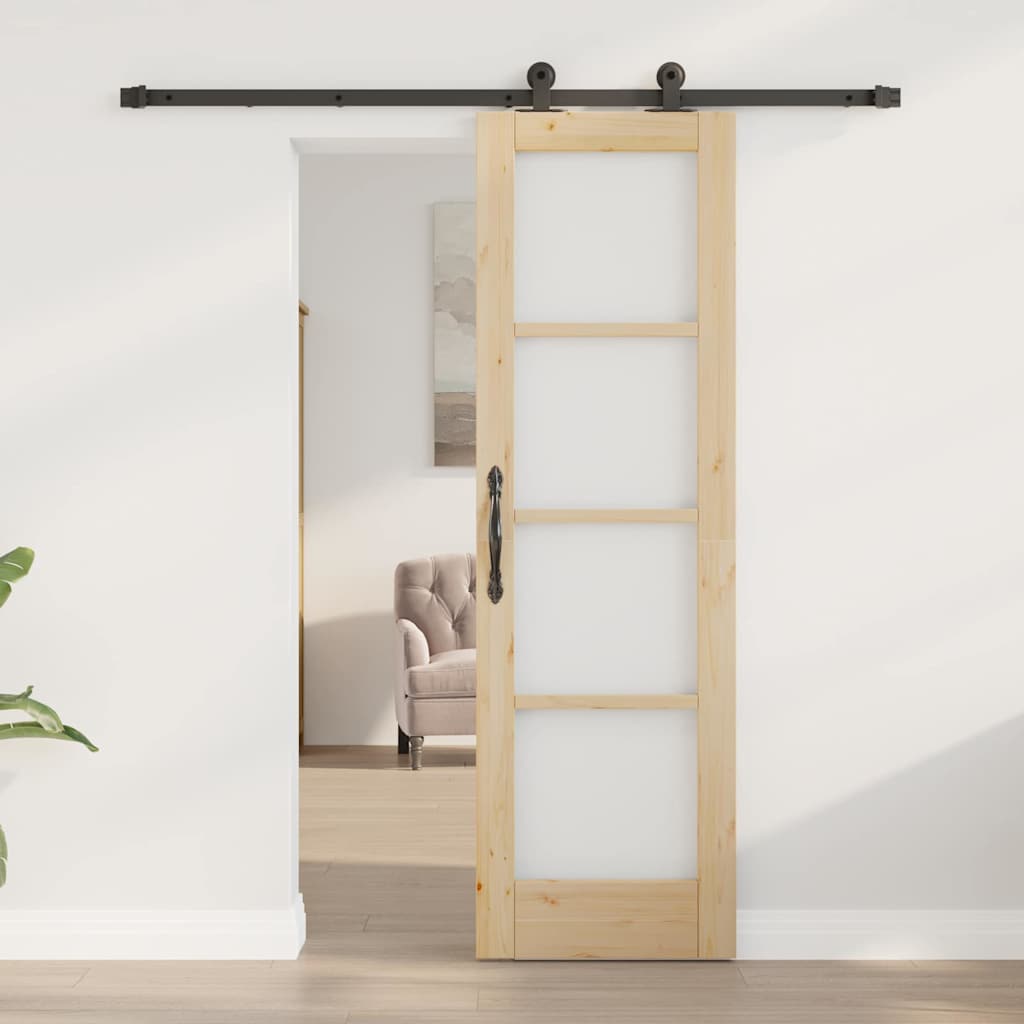 vidaXL Schuifdeur met Hardware Set 'ORKDAL'Wit Massief Hout & Glas
