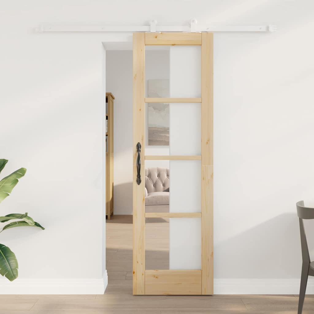 vidaXL Schuifdeur met Hardware Set 'ORKDAL'Wit Massief Hout & Glas