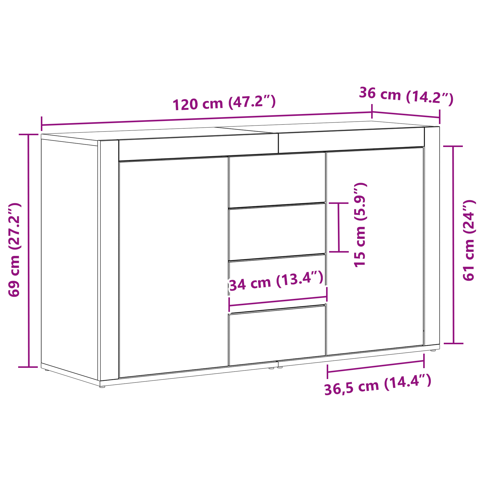 vidaXL Witte Dressoir Wit Hout 120 x 36 x 69 cm Opslag Witte Dressoir