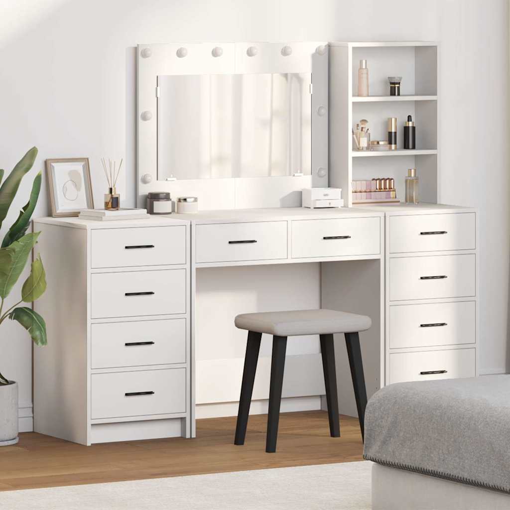 vidaXL 3-delige kaptafelset met LED - Wit Essenhout