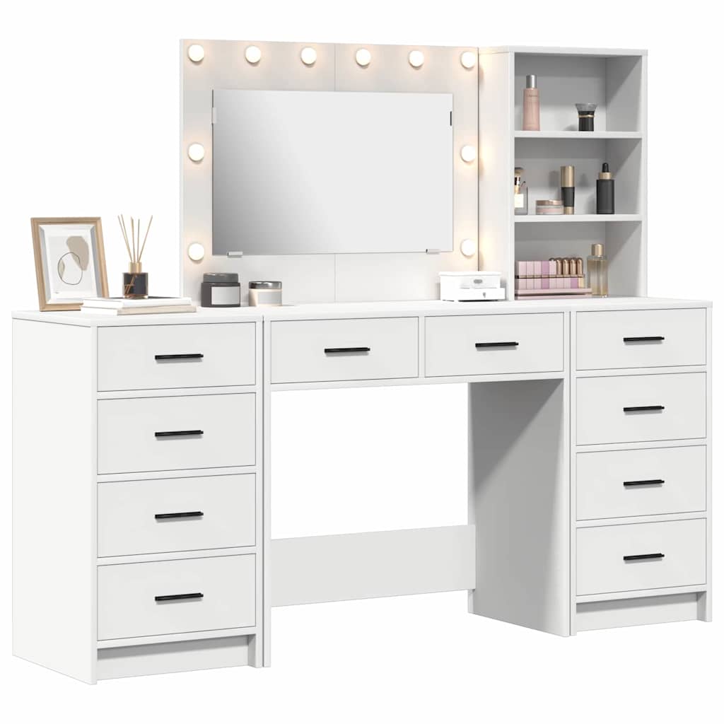 vidaXL 3-delige kaptafelset met LED - Wit Essenhout