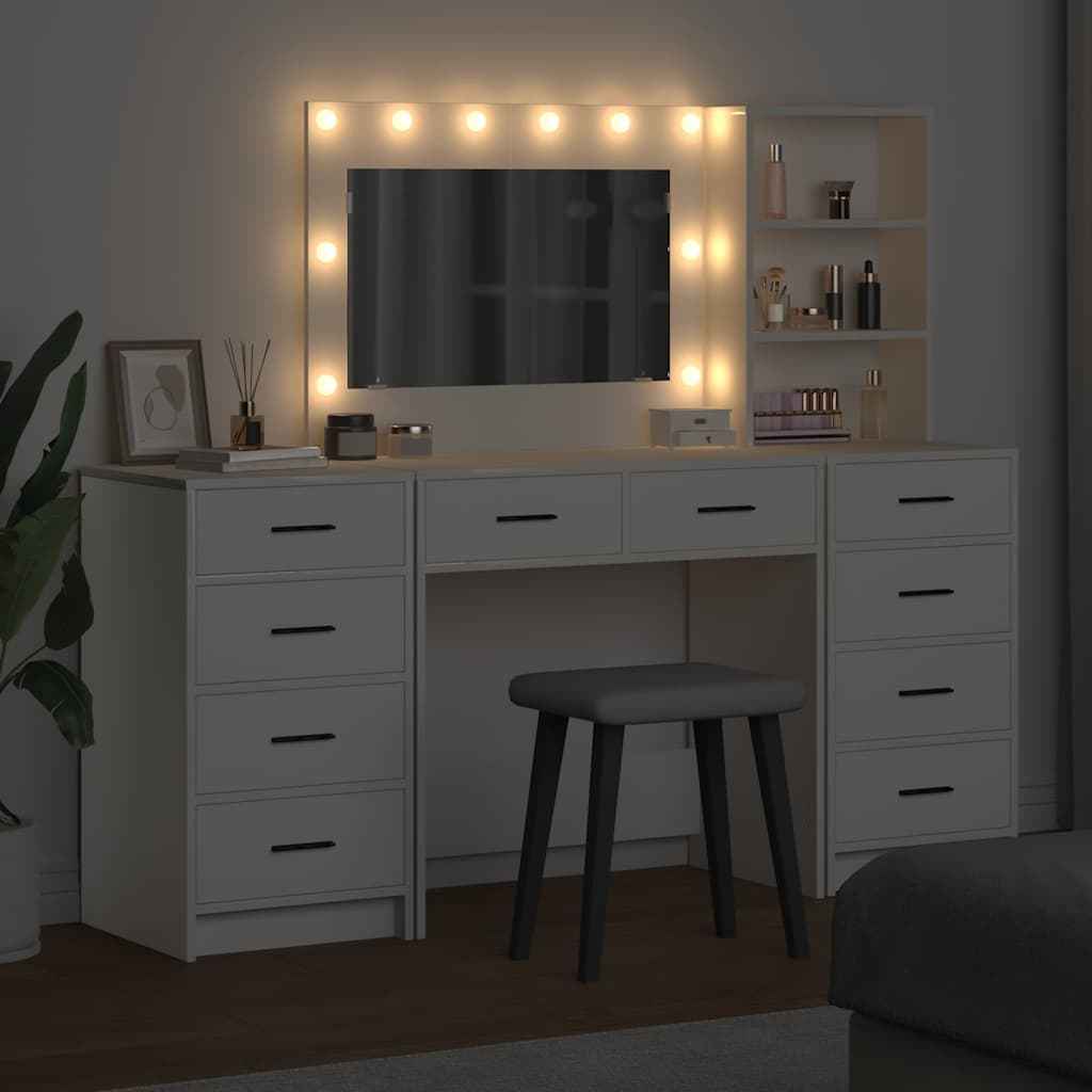 vidaXL 3-delige kaptafelset met LED - Wit Essenhout