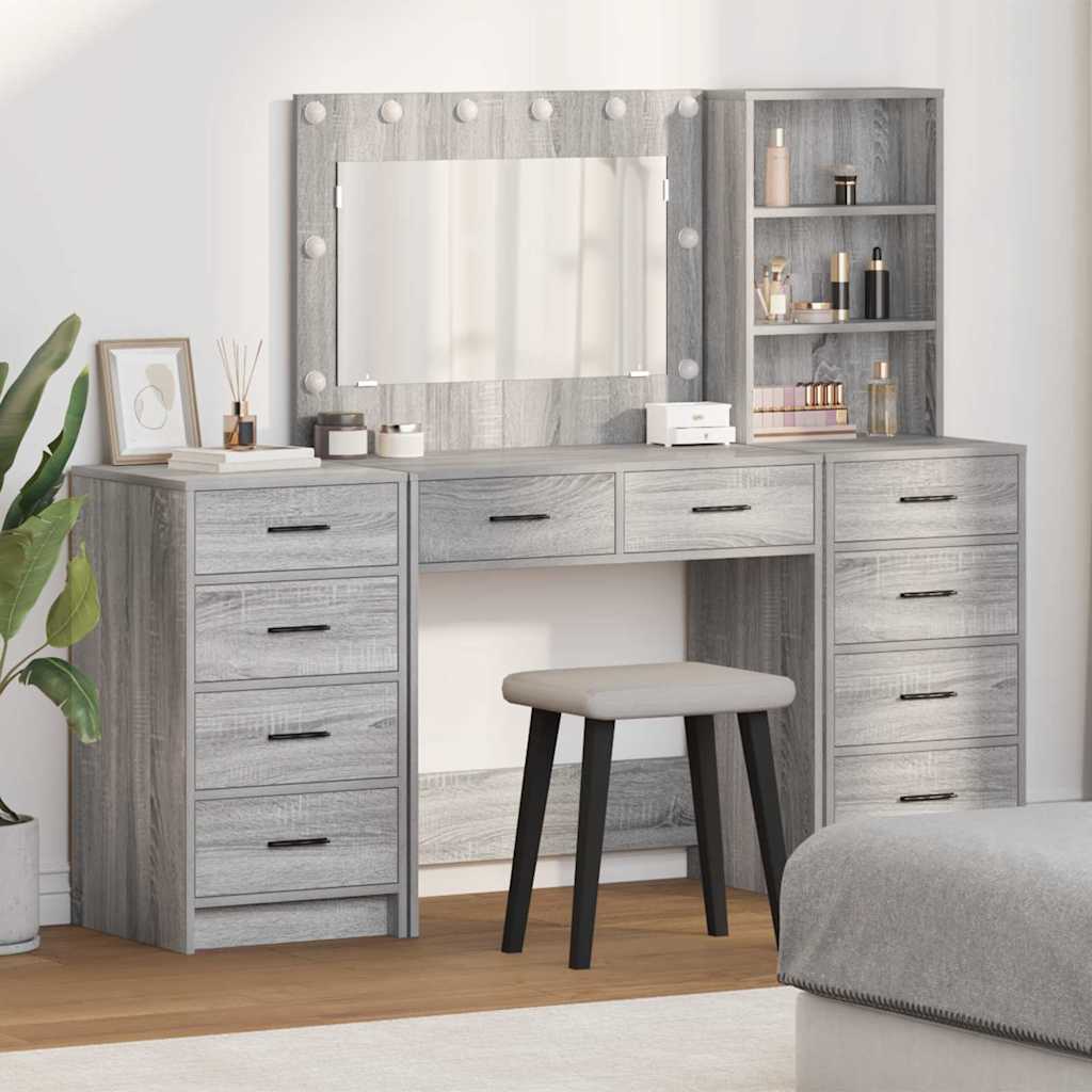 vidaXL 3-delige kaptafelset met LED - Wit Essenhout