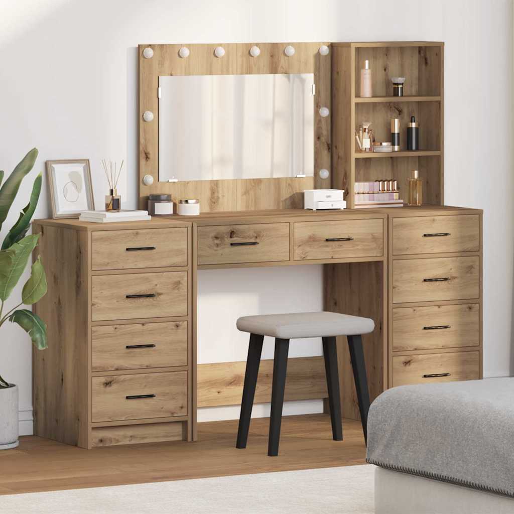 vidaXL 3-delige kaptafelset met LED - Wit Essenhout