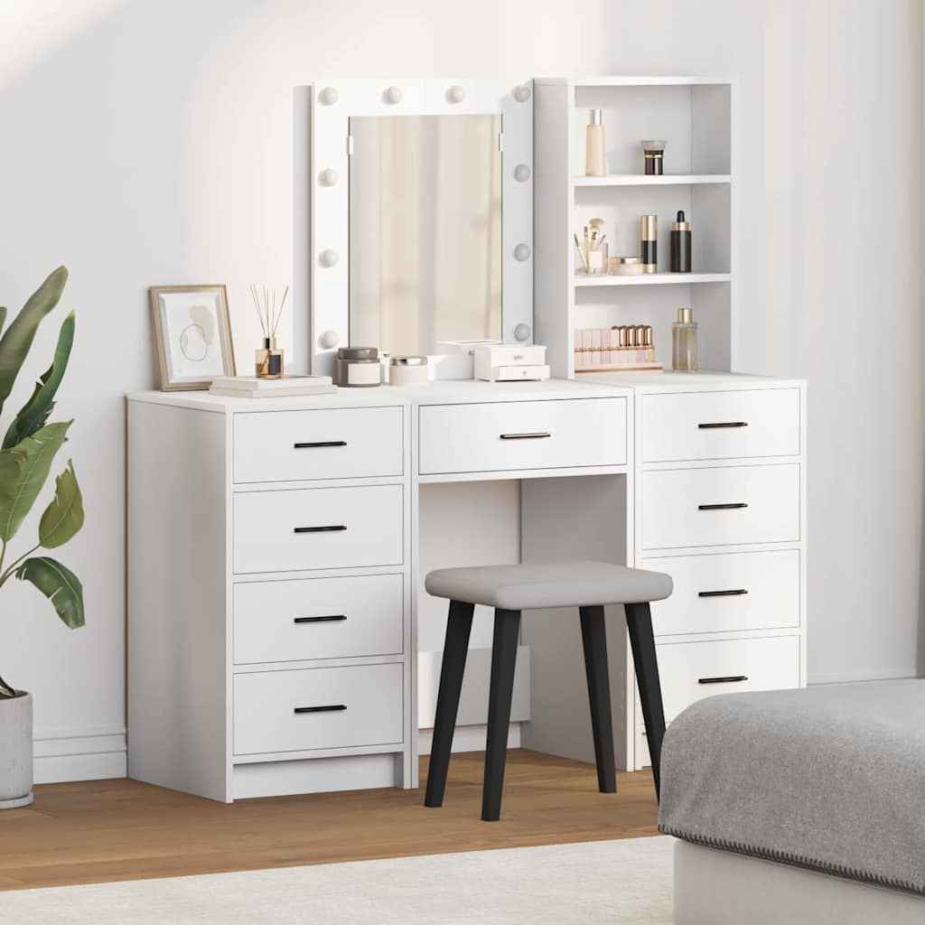 vidaXL 3-delige Kaptafelset met LED Witte Houten Constructie