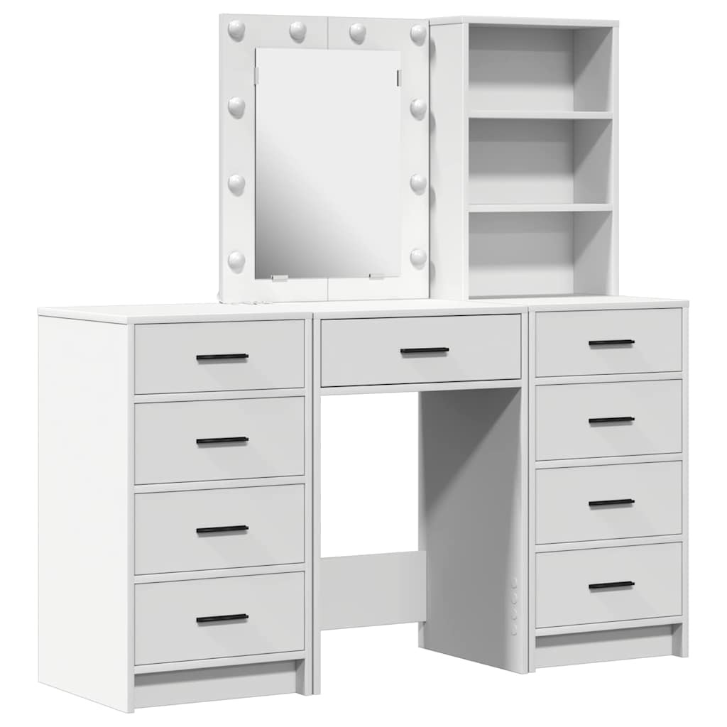 vidaXL 3-delige Kaptafelset met LED Witte Houten Constructie