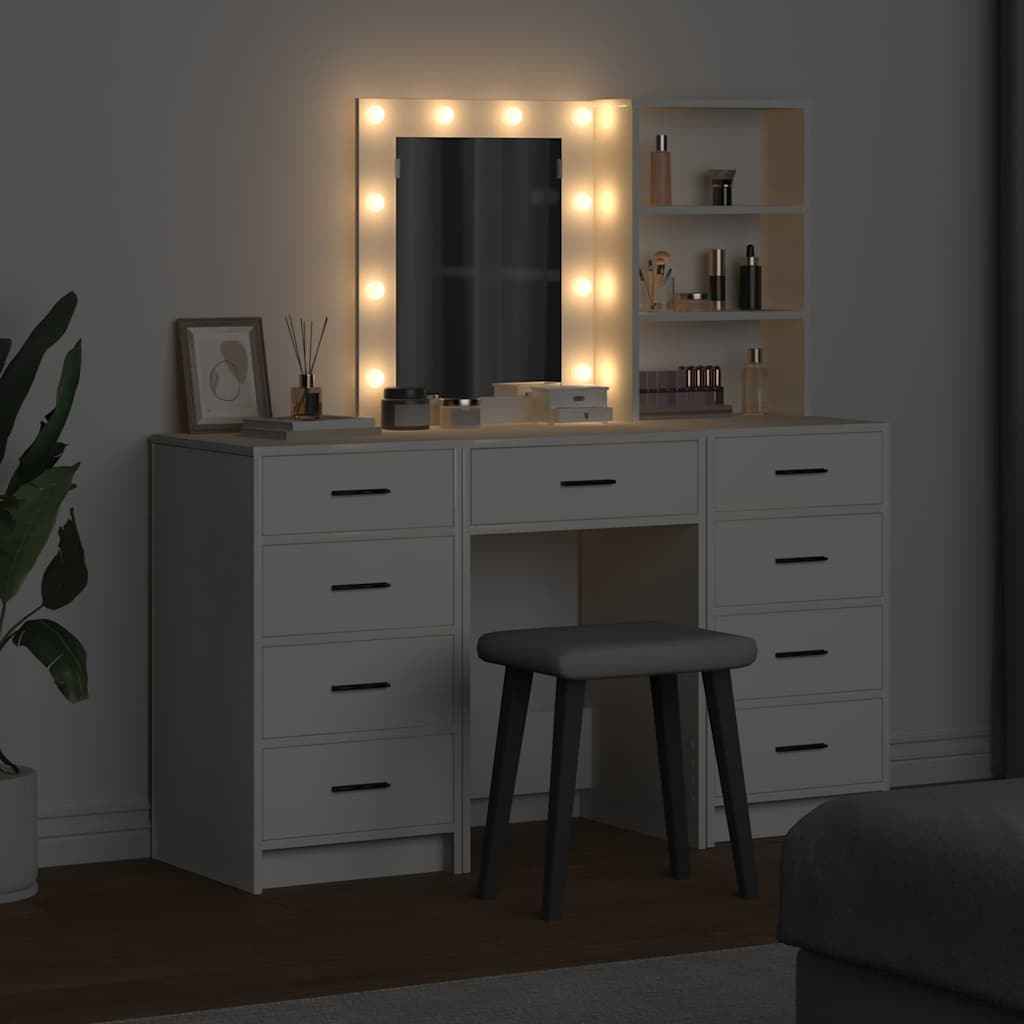 vidaXL 3-delige Kaptafelset met LED Witte Houten Constructie