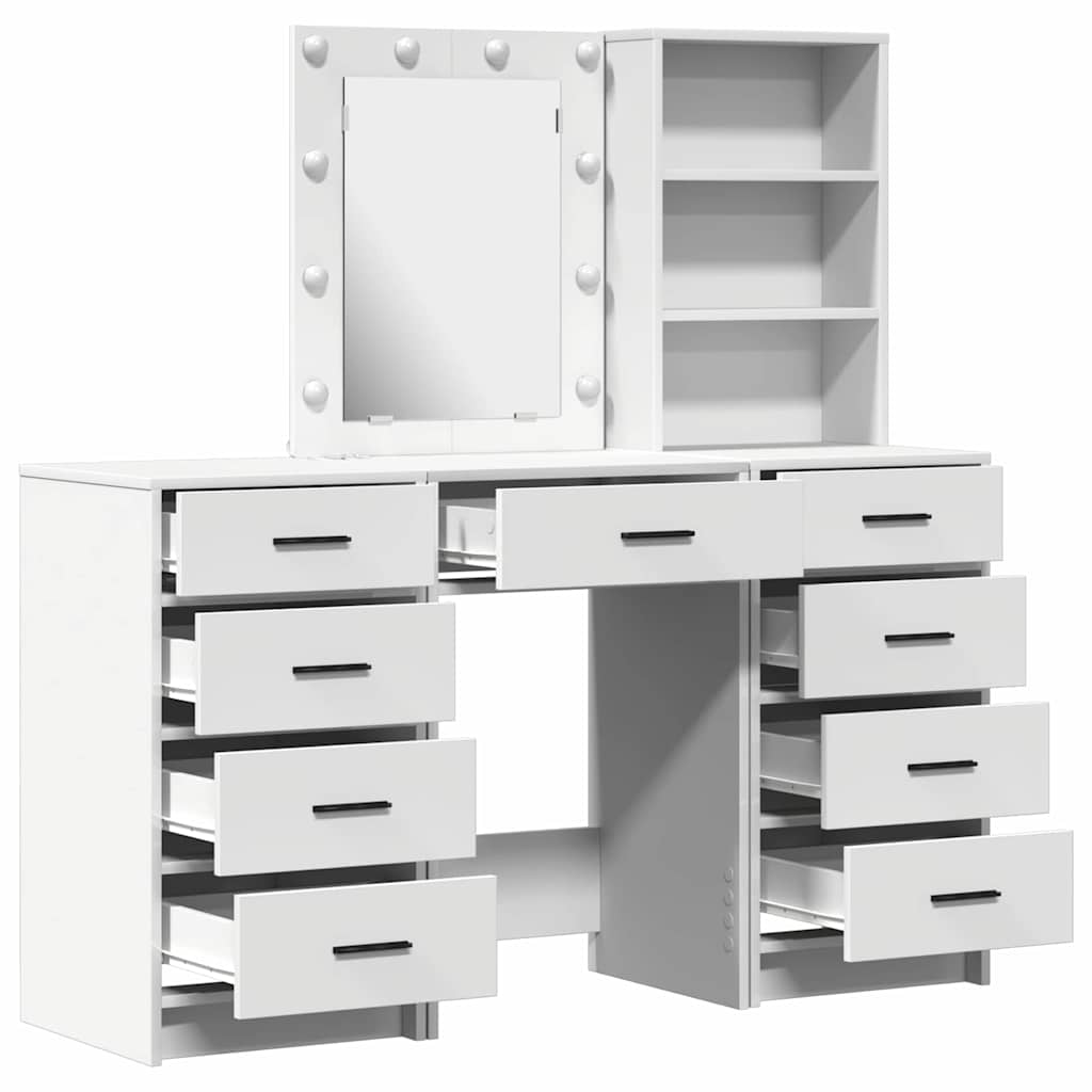 vidaXL 3-delige Kaptafelset met LED Witte Houten Constructie