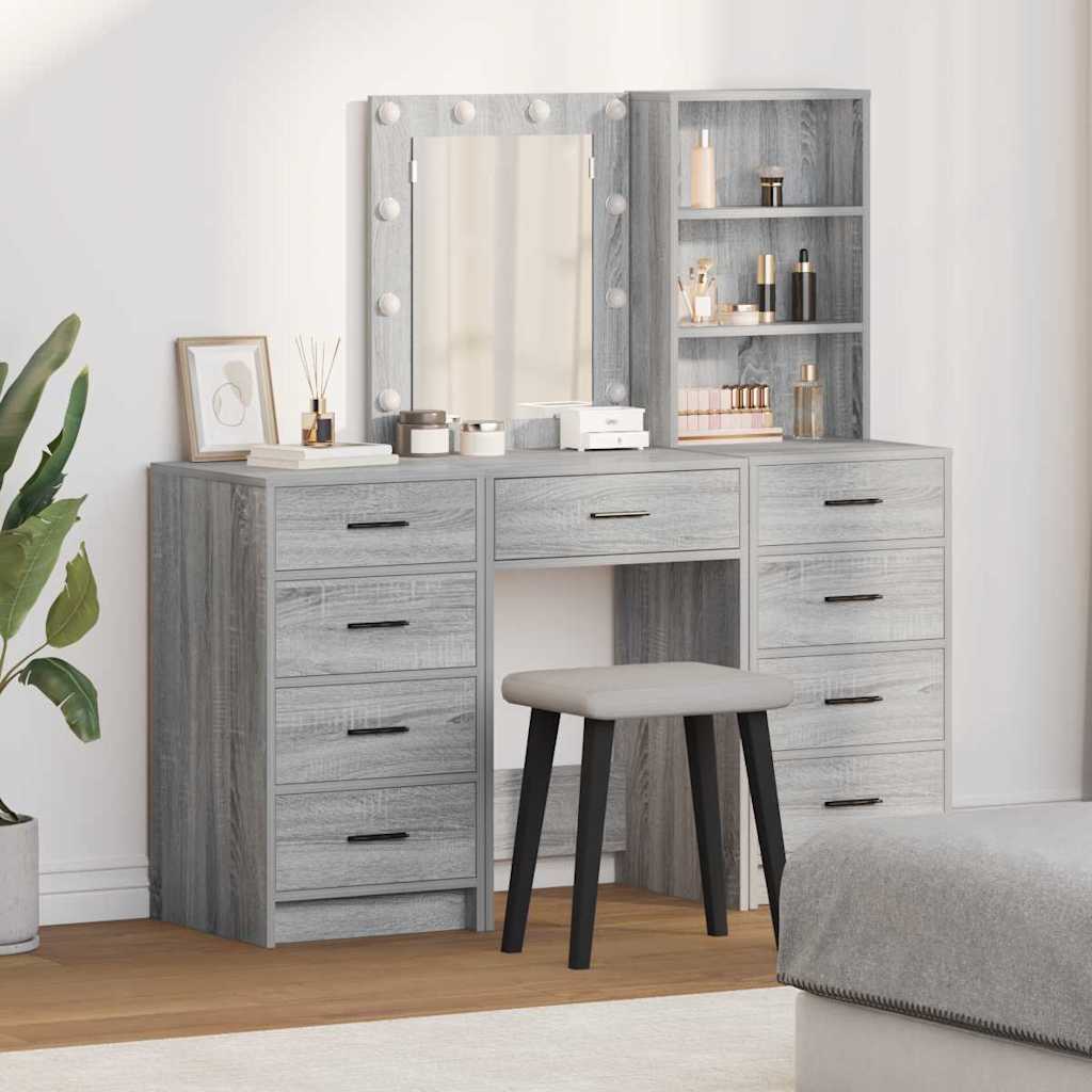 vidaXL 3-delige Kaptafelset met LED Witte Houten Constructie