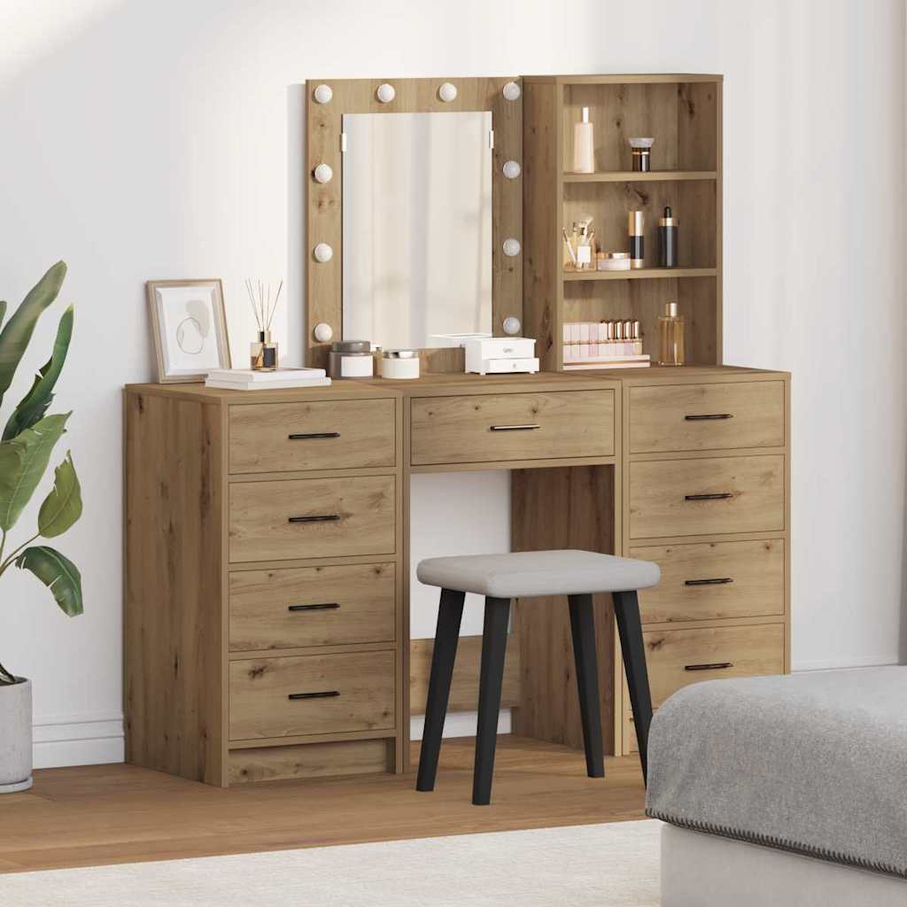 vidaXL 3-delige Kaptafelset met LED Witte Houten Constructie