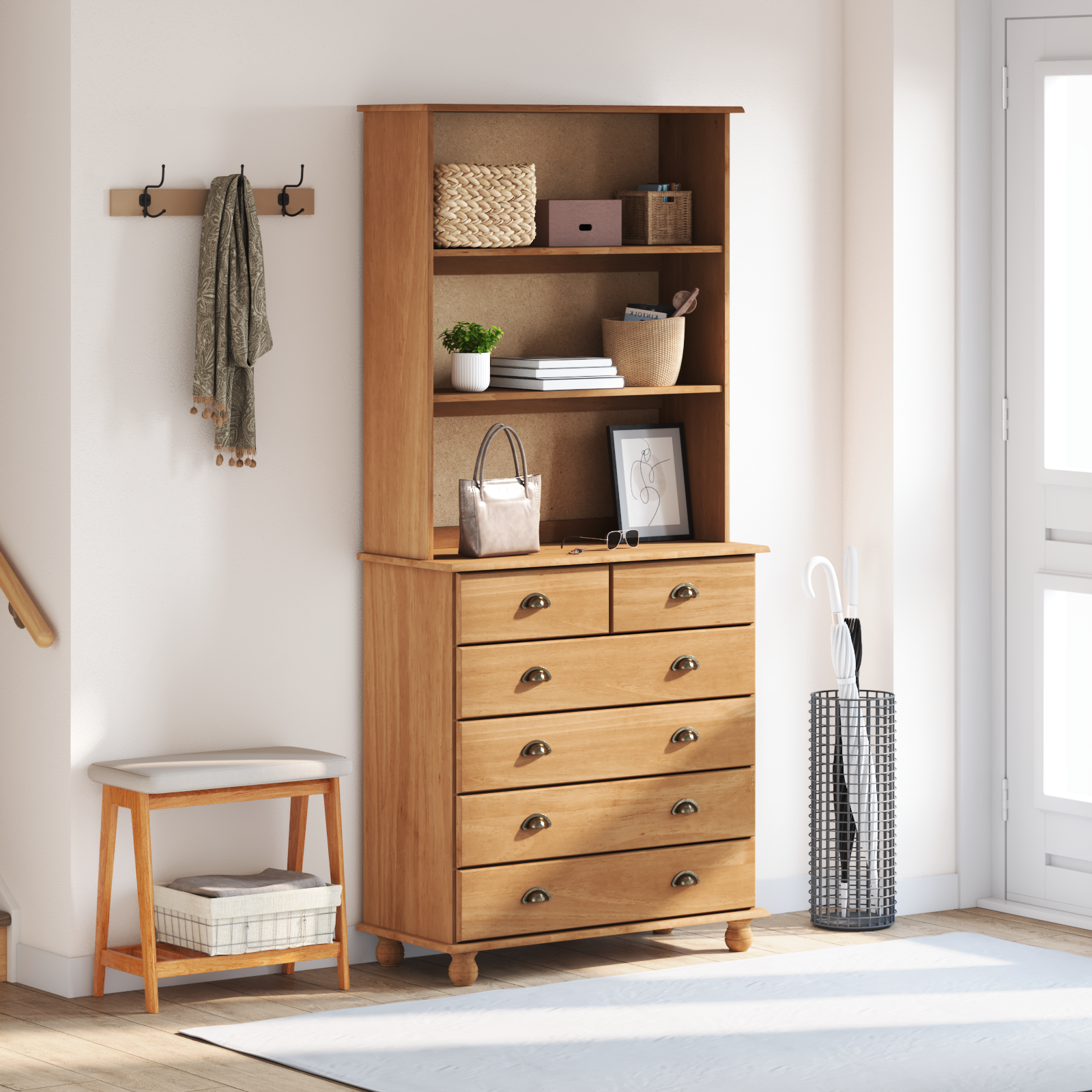 vidaXL Hutch 'ASKIM'Honingbruin 91x40x199.5 cm Massief Hout