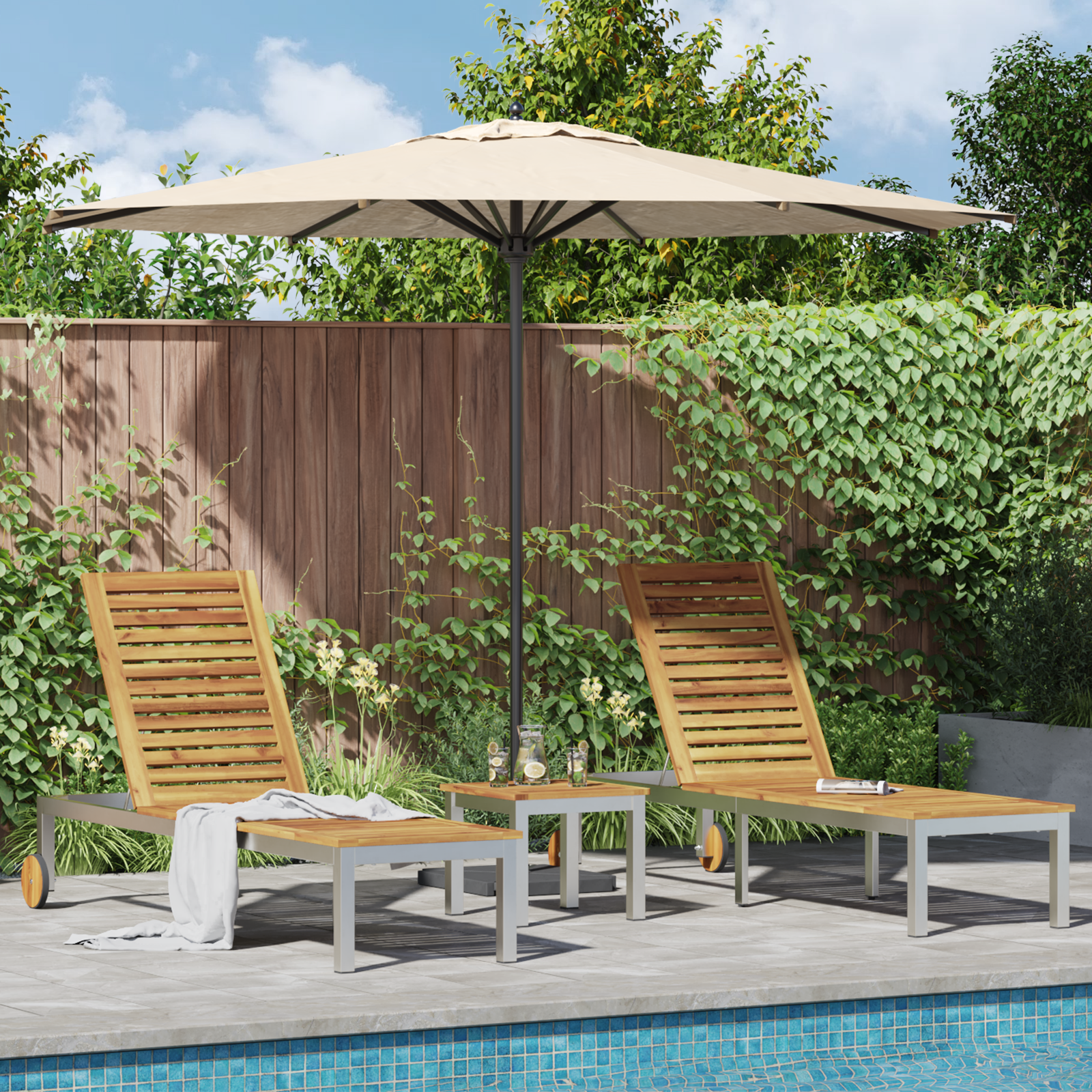 vidaXL Zonnebedden 2 stuks met Tafel Massief Acaciahout