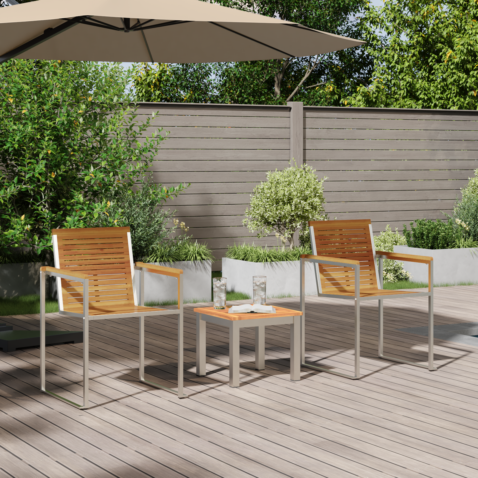 vidaXL Ligbed met Tuinstoelen 3 pcs Massief Acaciahout