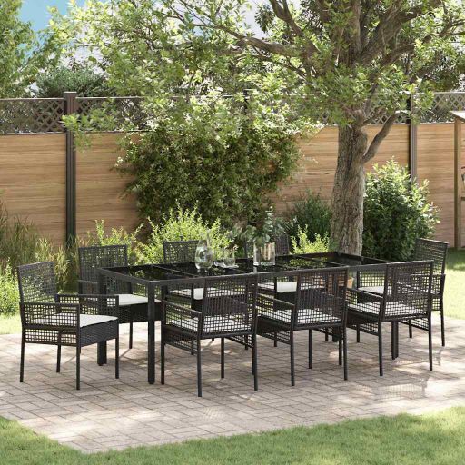 vidaXL 3 Delige Tuin Eetset met Kussens Zwart Poly Rattan