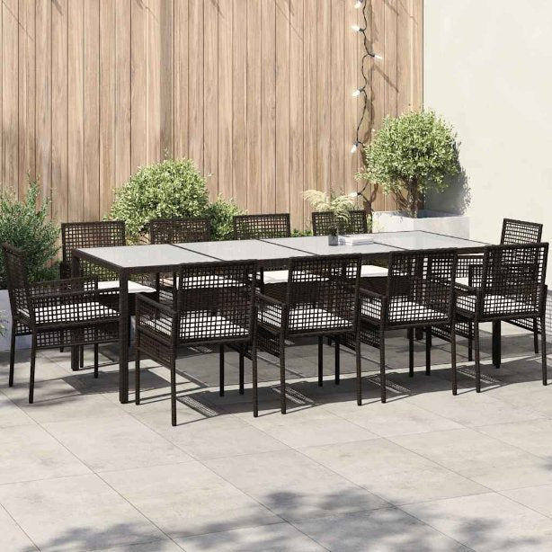 vidaXL 3 Delige Tuin Eetset met Kussens Zwart Poly Rattan