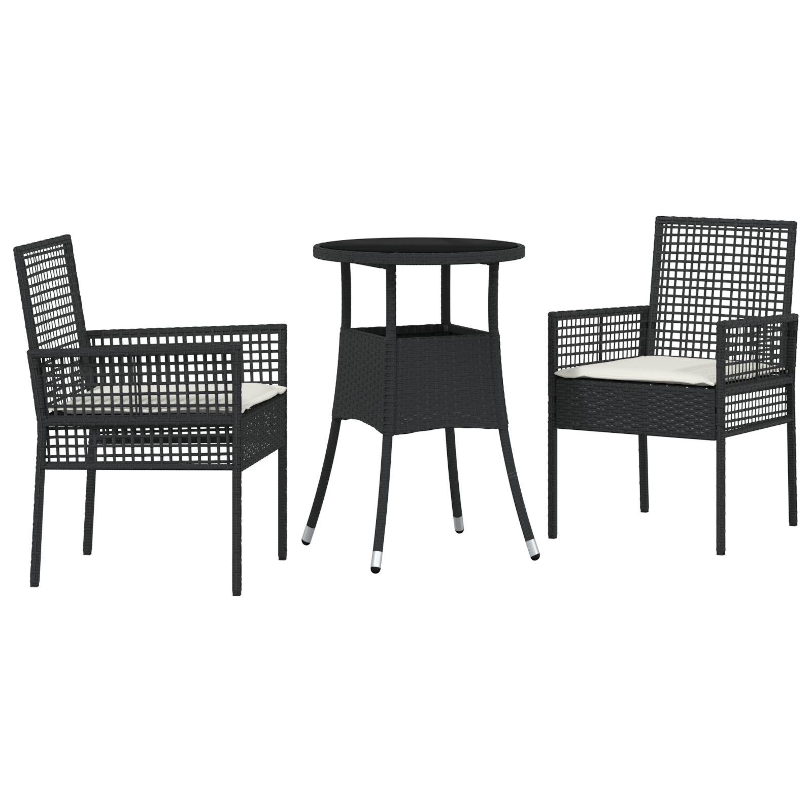 vidaXL 3 Delige Tuin Eettafel Set Zwart Poly Rattan