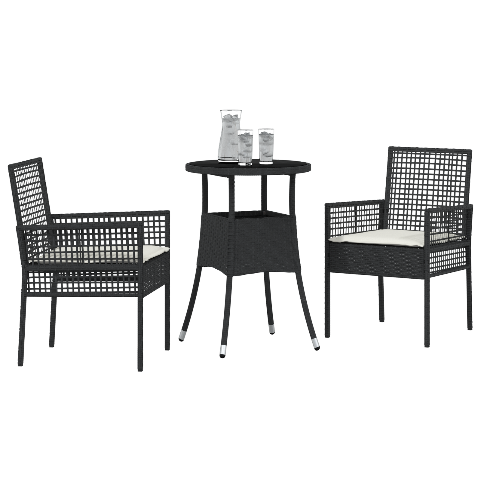 vidaXL 3 Delige Tuin Eettafel Set Zwart Poly Rattan
