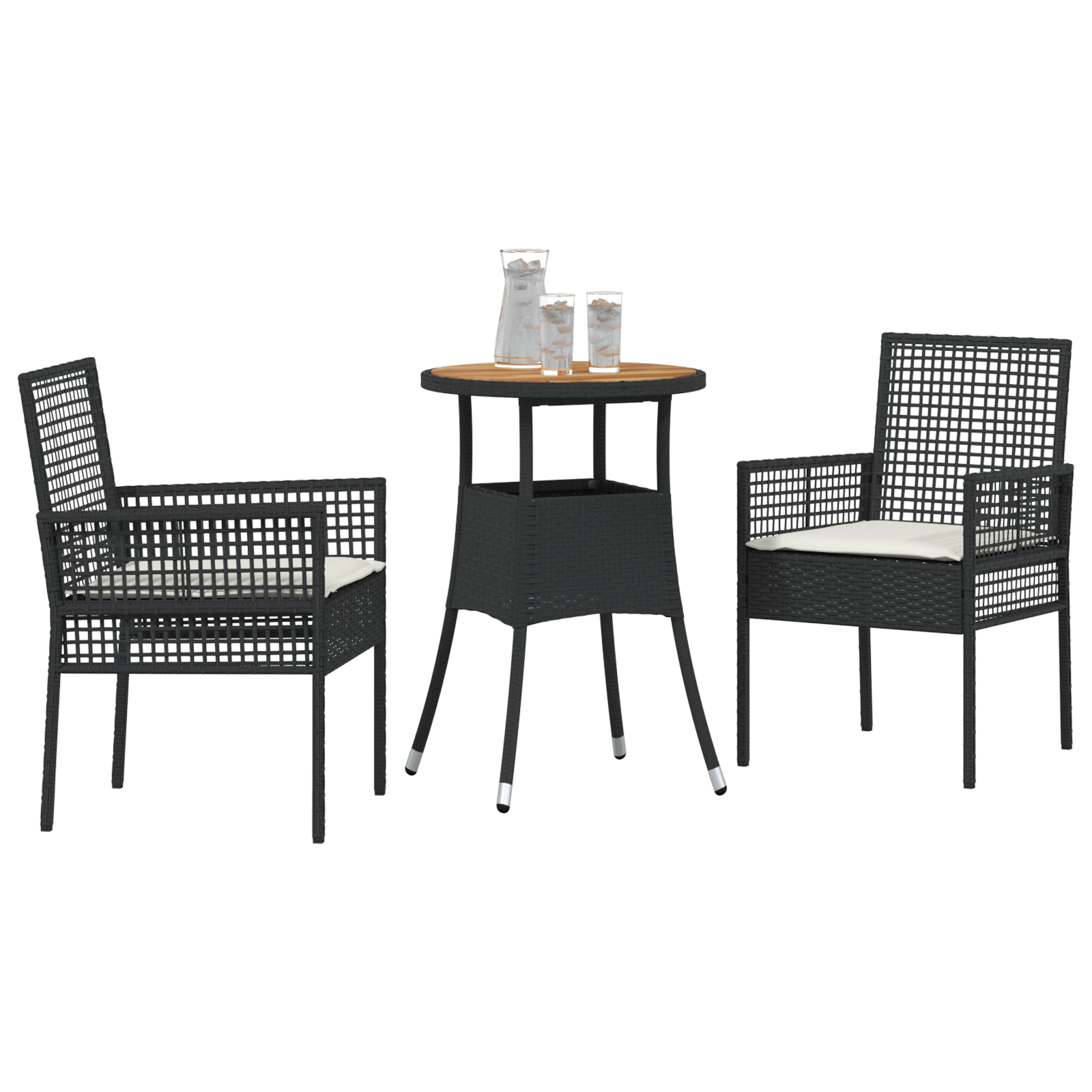 vidaXL 3-Delige Tuin Eetset Zwart Poly Rattan