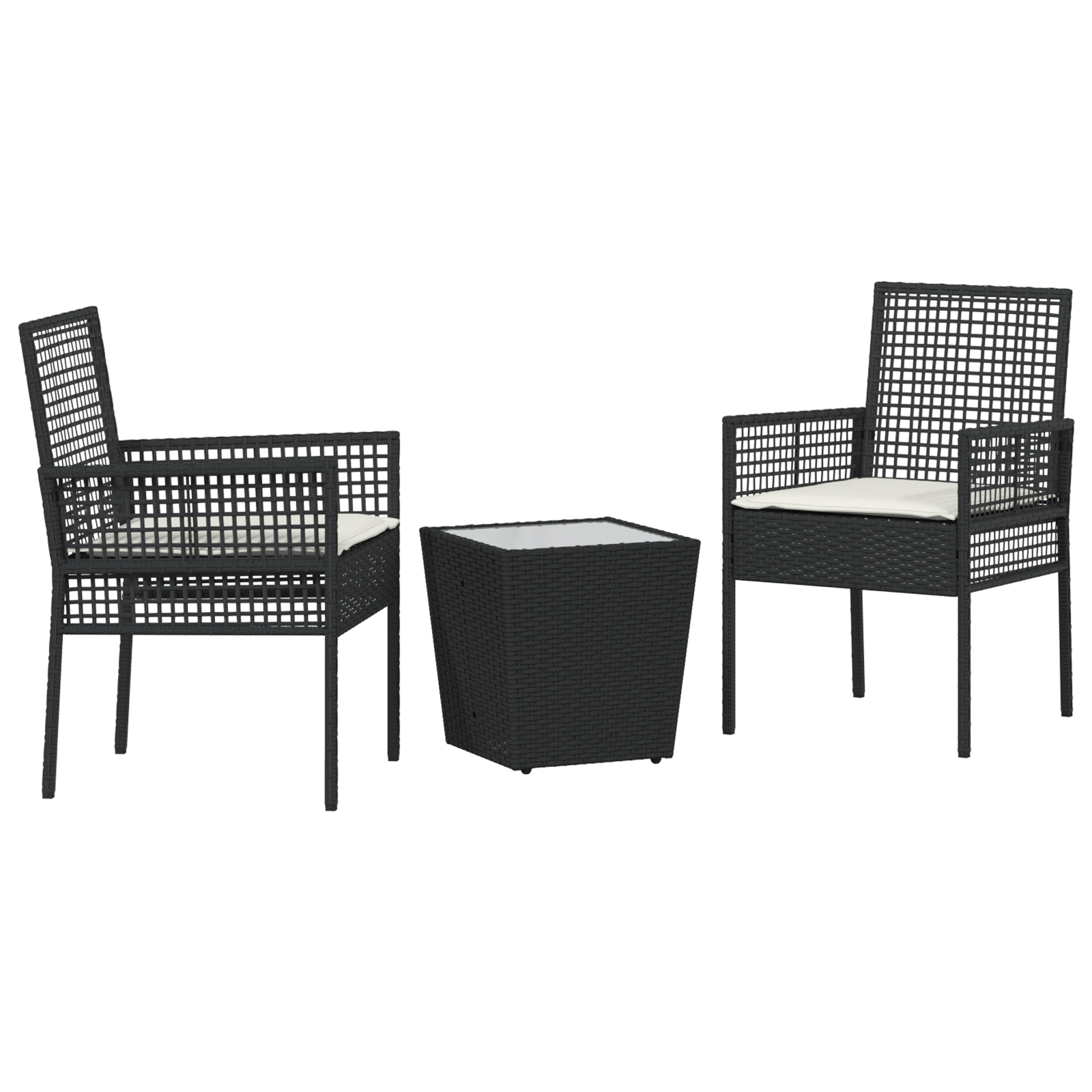 vidaXL 3-delige Tuinbistroset met kussens poly rattan zwart