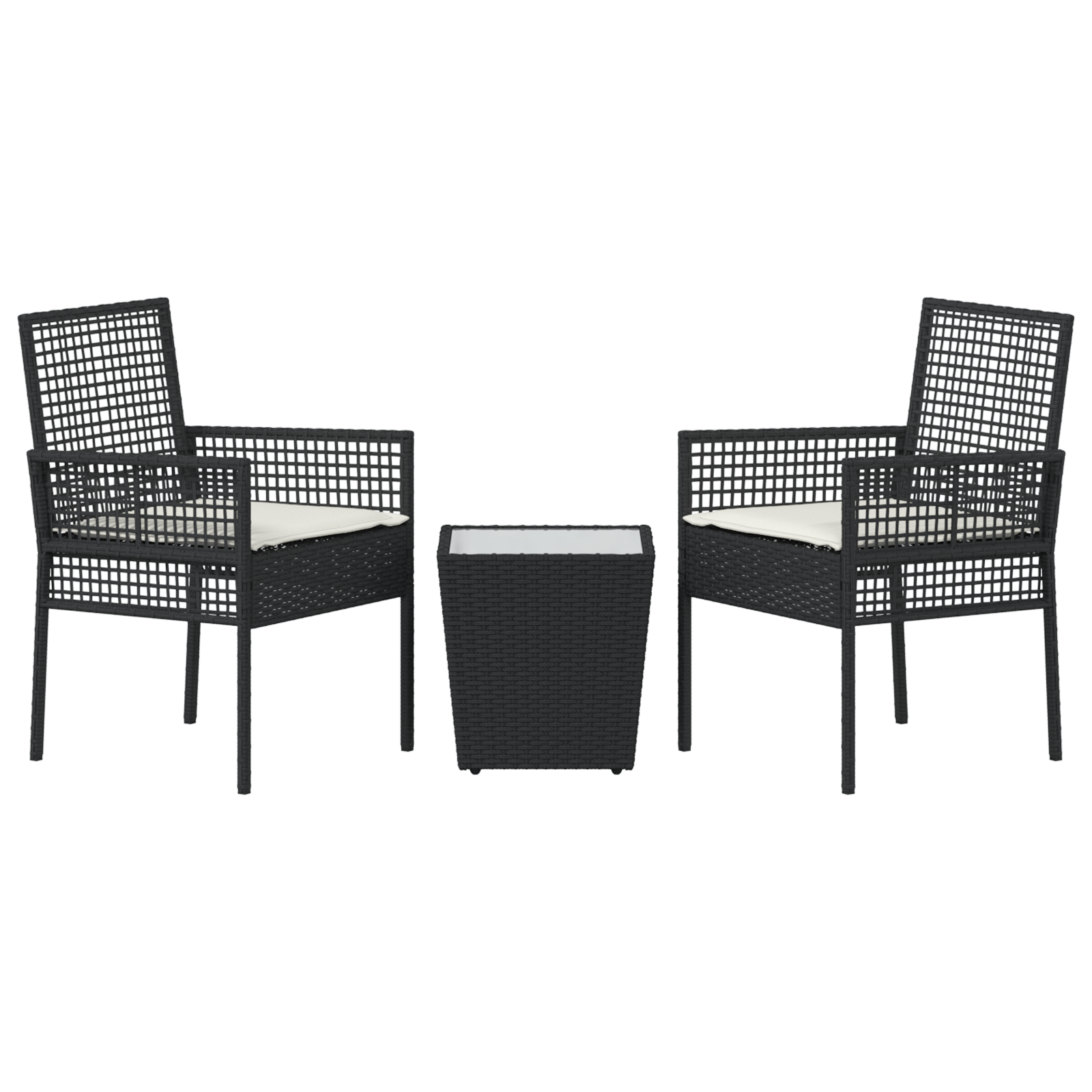 vidaXL 3-delige Tuinbistroset met kussens poly rattan zwart