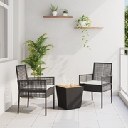 vidaXL 3-delige Tuinbistroset met kussen poly rattan zwart