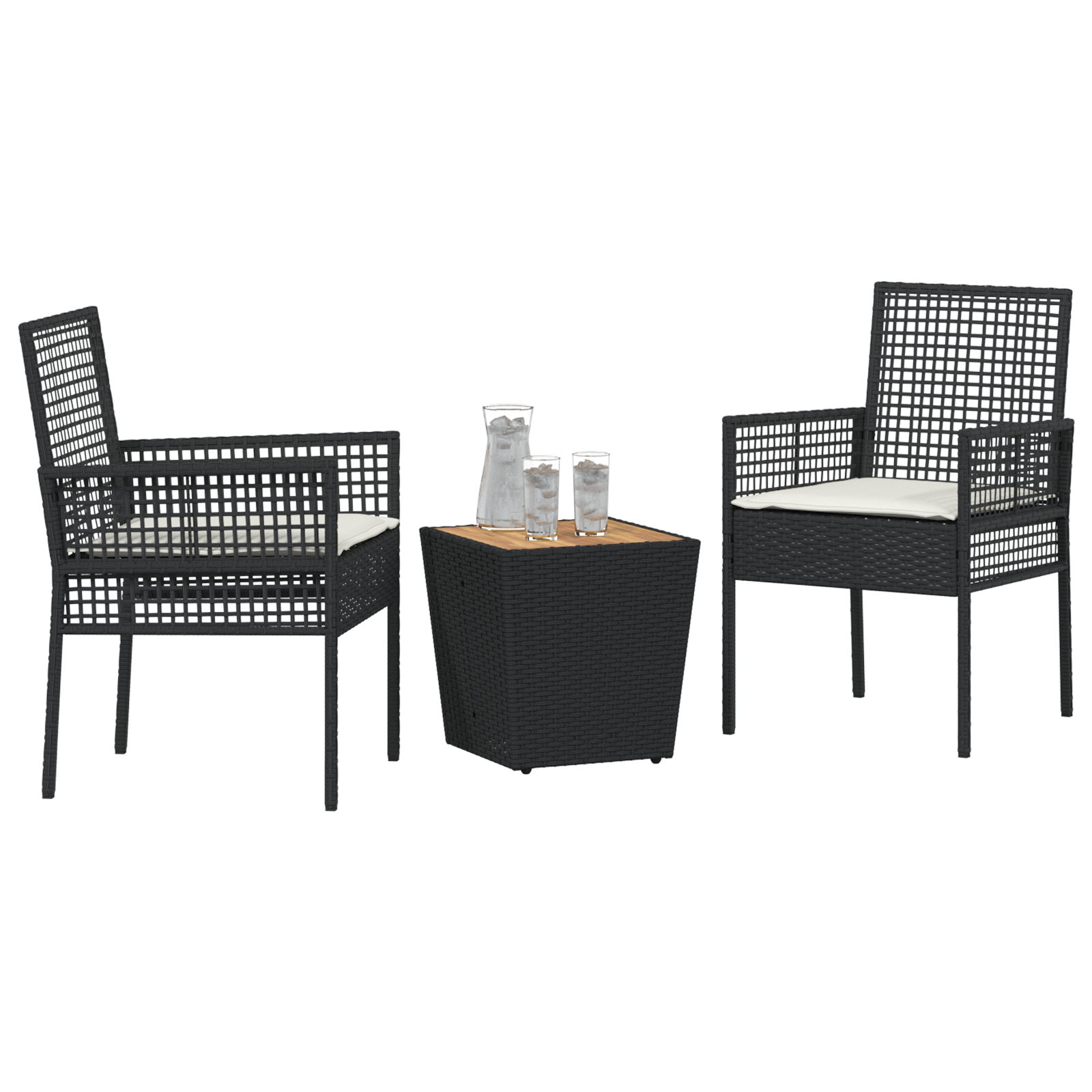vidaXL 3-delige Tuinbistroset met kussen poly rattan zwart