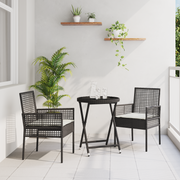 vidaXL 3-delige Tuinbistro set met kussens poly rattan zwart