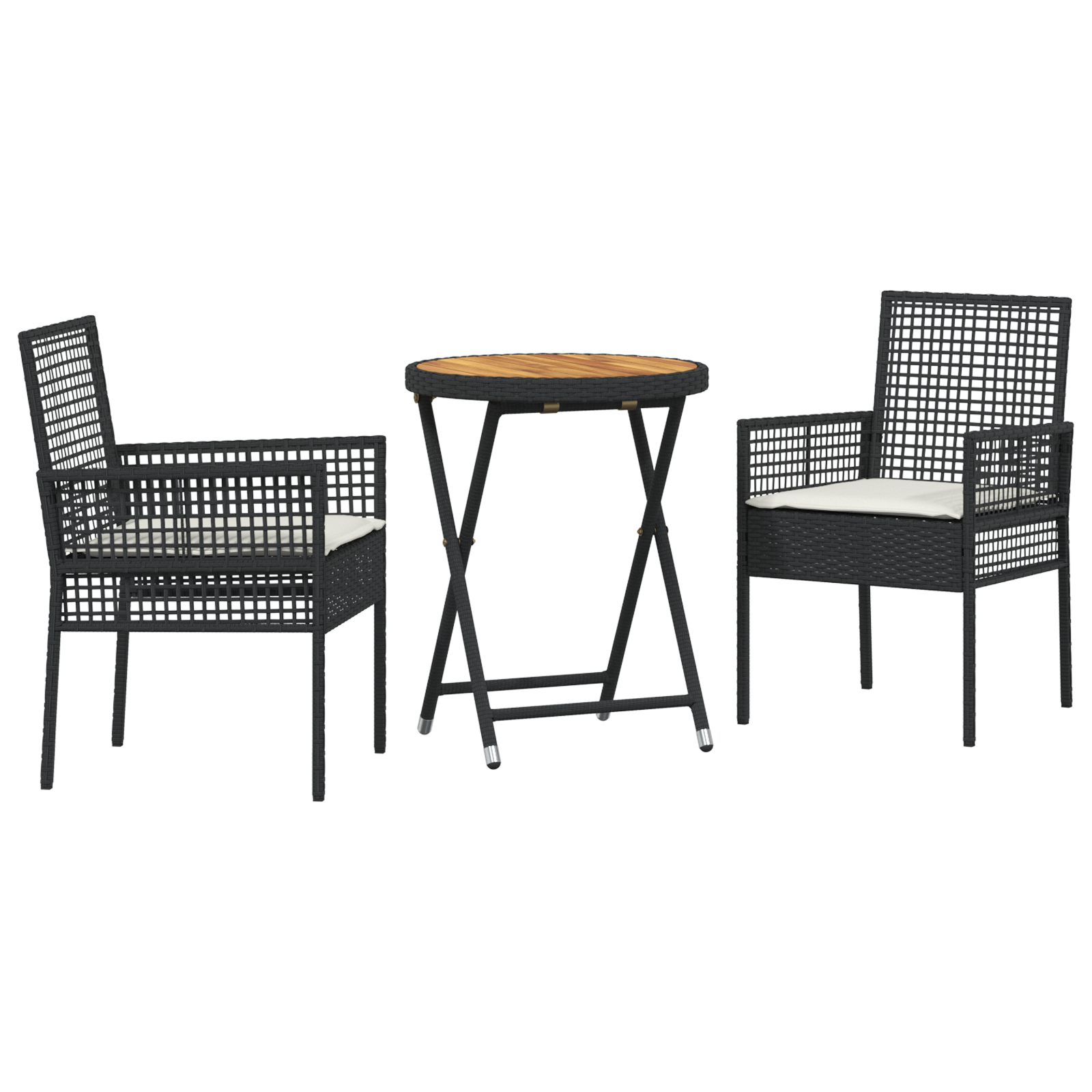 vidaXL 3-delige Bistroset voor in de tuin met kussens Zwart Poly Rattan