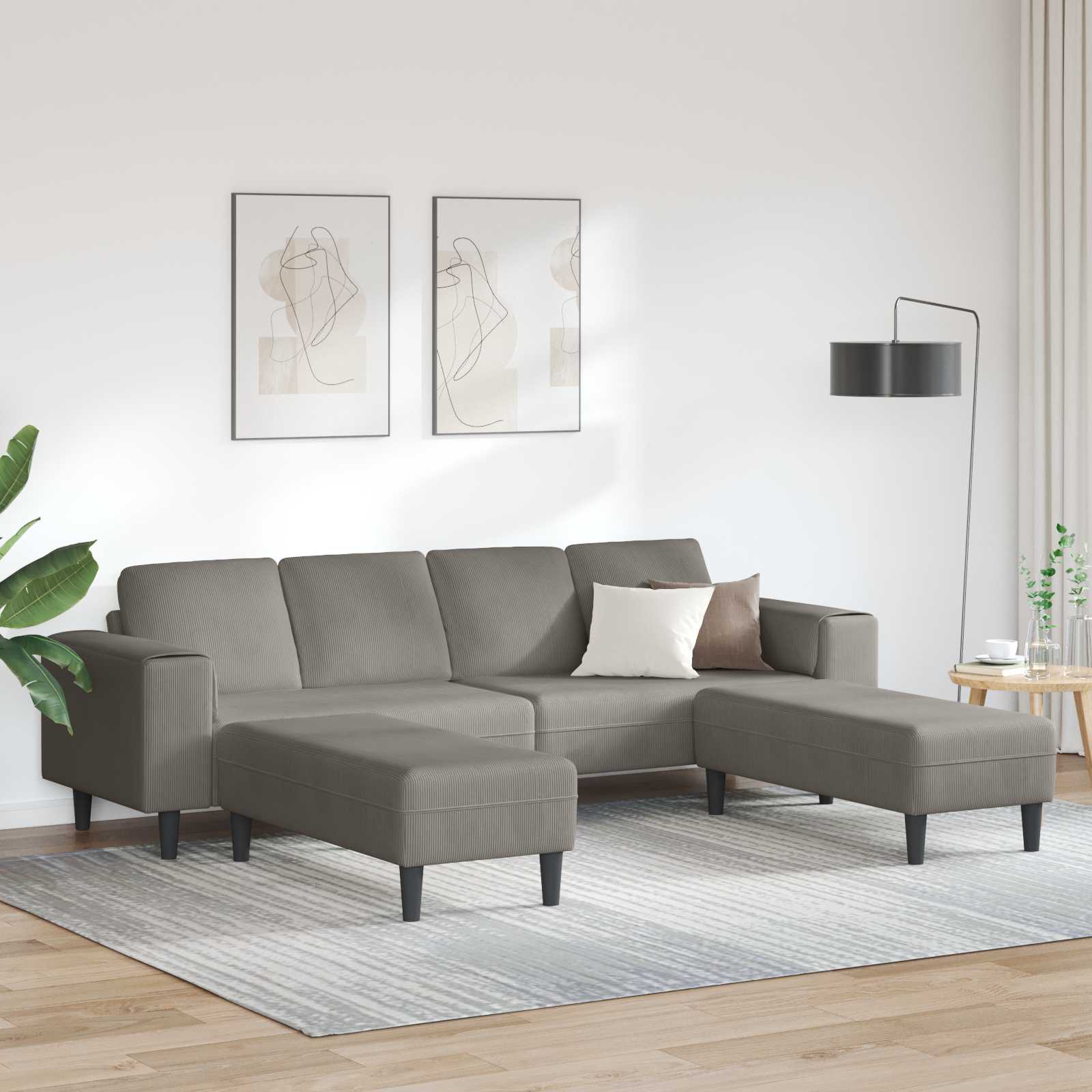 Stoffen Bank met kussen Lichtgrijs 208 cm Katoenen stof