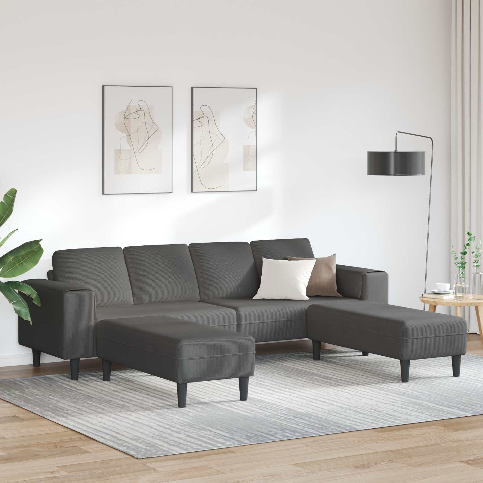Stoffen Bank met kussen Lichtgrijs 208 cm Katoenen stof