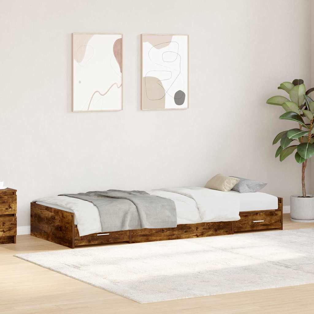 Opbergbedframe met hoofdeinde met lade Wit 100 x 200 cm Bewerkt hout
