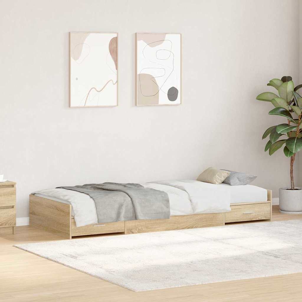 Opbergbedframe met hoofdeinde met lade Wit 100 x 200 cm Bewerkt hout
