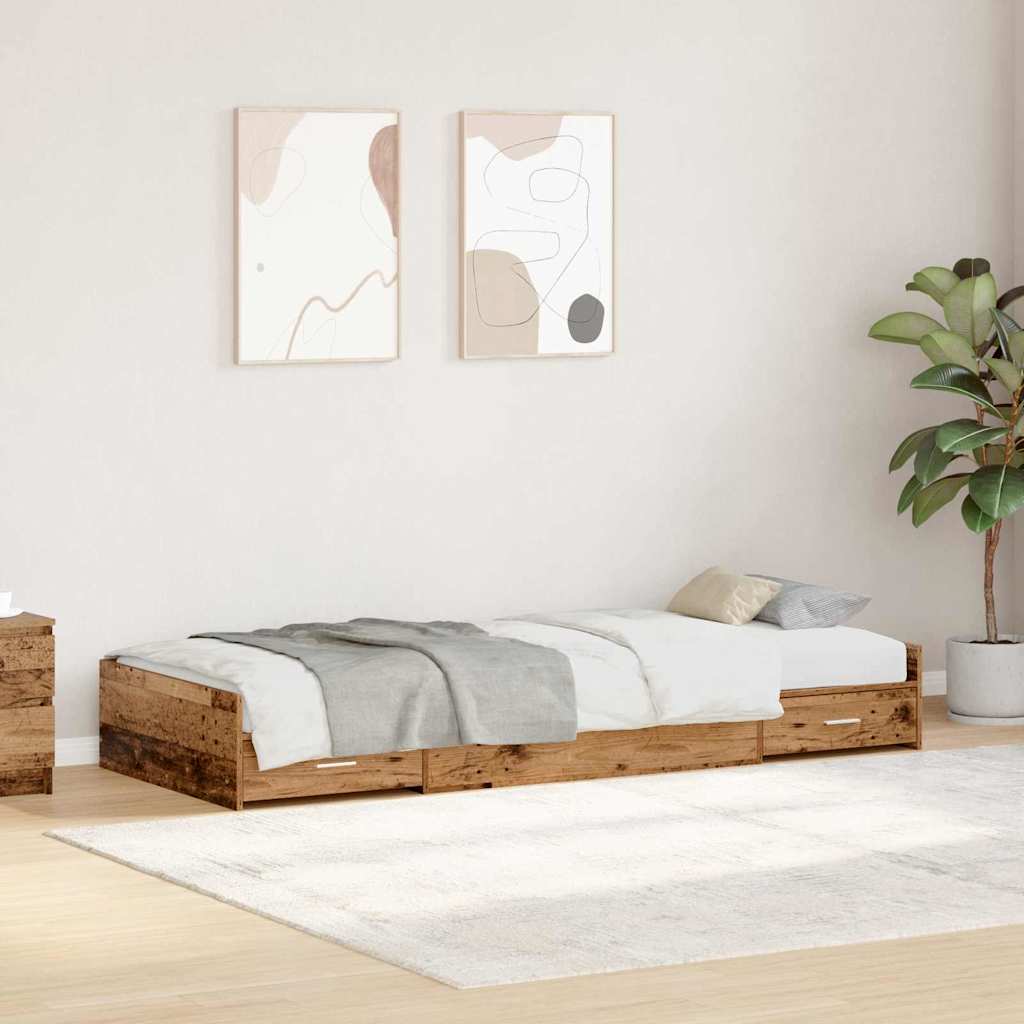 Opbergbedframe met hoofdeinde met lade Wit 100 x 200 cm Bewerkt hout
