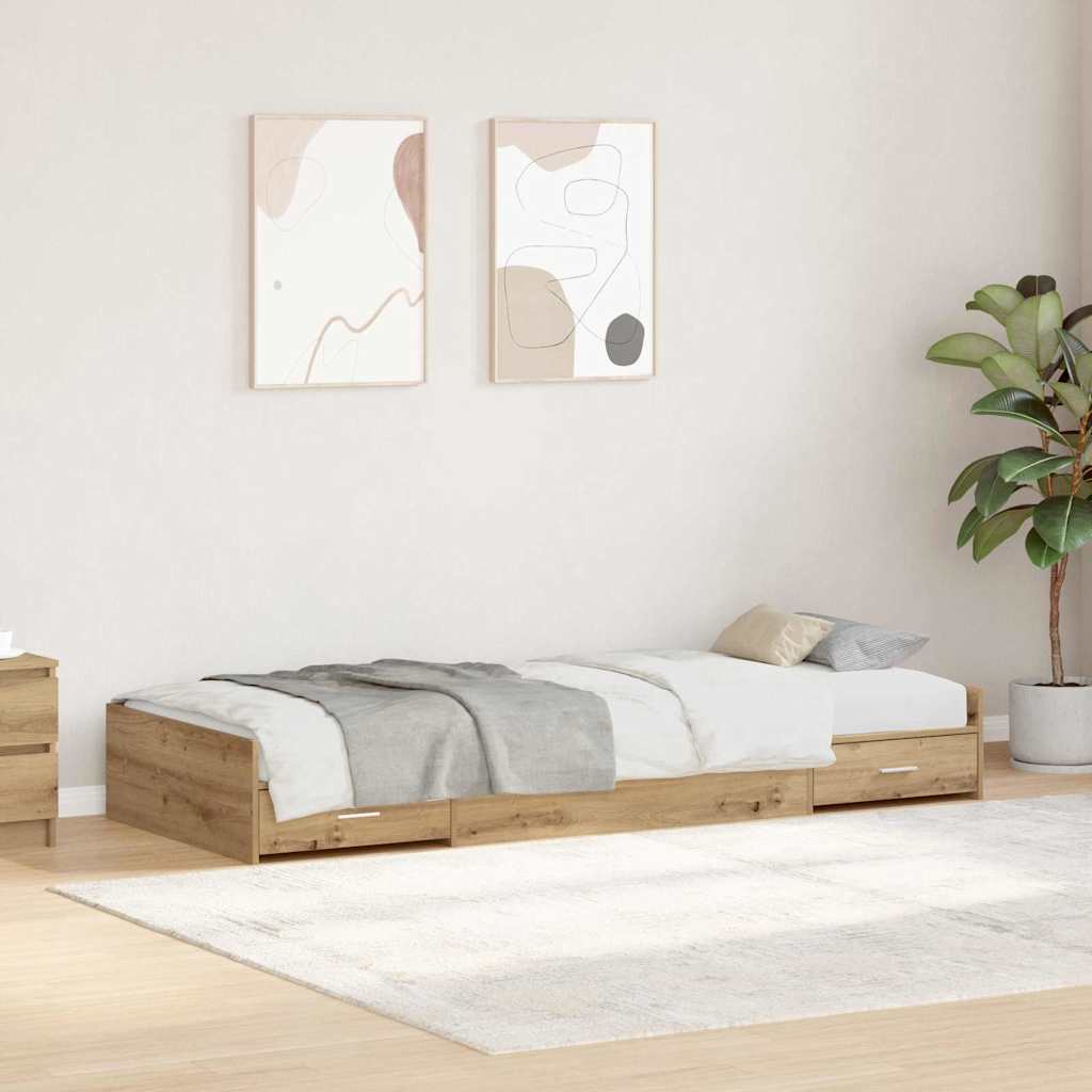 Opbergbedframe met hoofdeinde met lade Wit 100 x 200 cm Bewerkt hout
