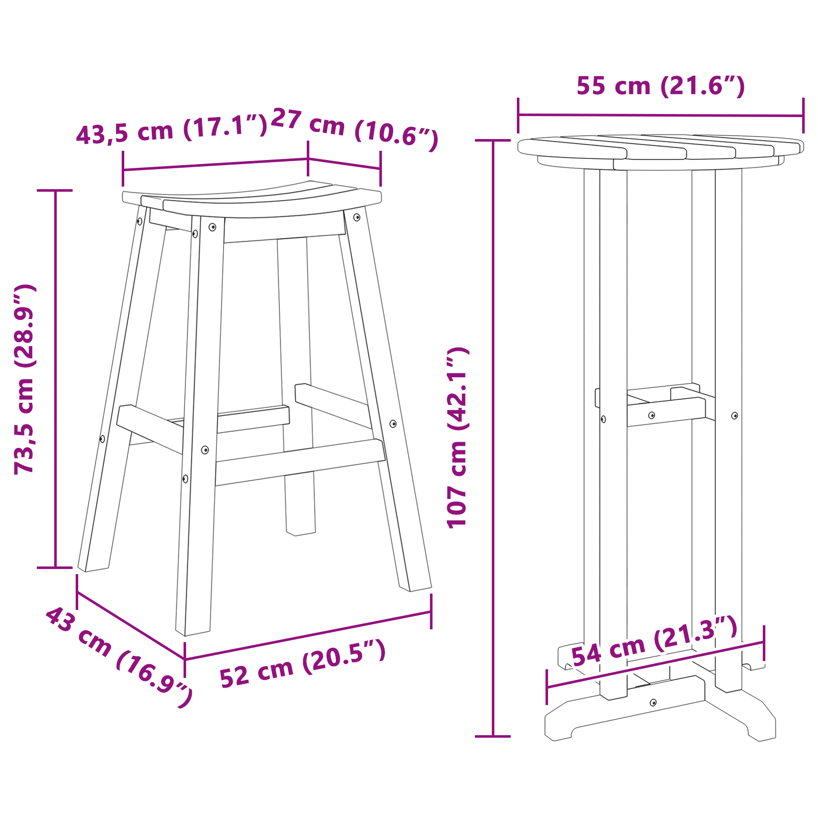 vidaXL 3-delige Tuin Bar Set Wit HDPE
