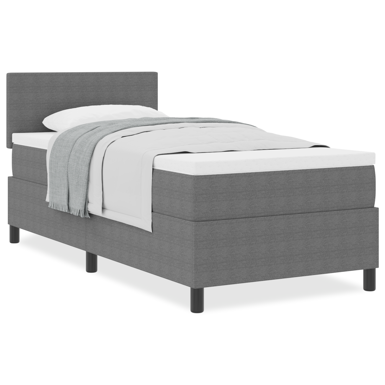 vidaXL Box Spring Bed with Mattress Dark Gray 90x200 cm Corduroy Fabric