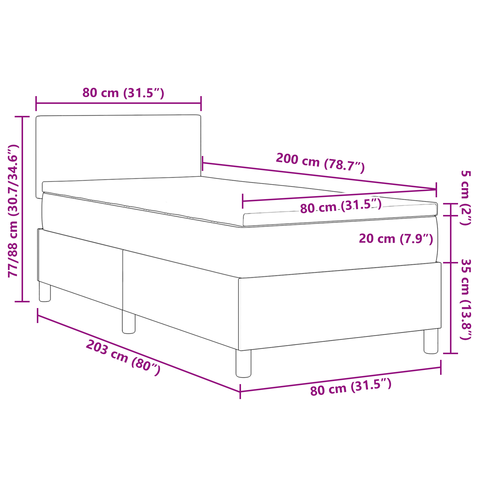 vidaXL Boxspring Bed met Matras & LED Crème 100x200 cm Corduroy Stof