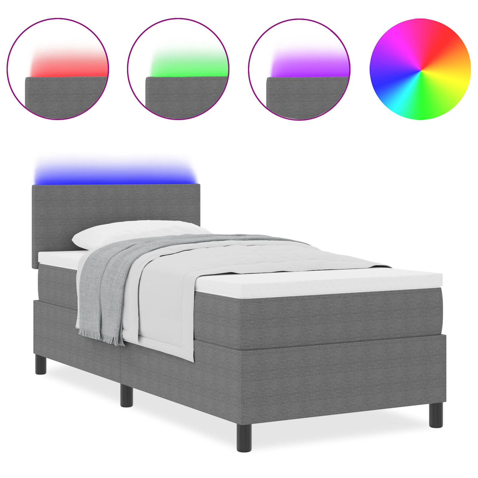 vidaXL Boxspring Bed met Matras & LED Crème 100x200 cm Corduroy Stof