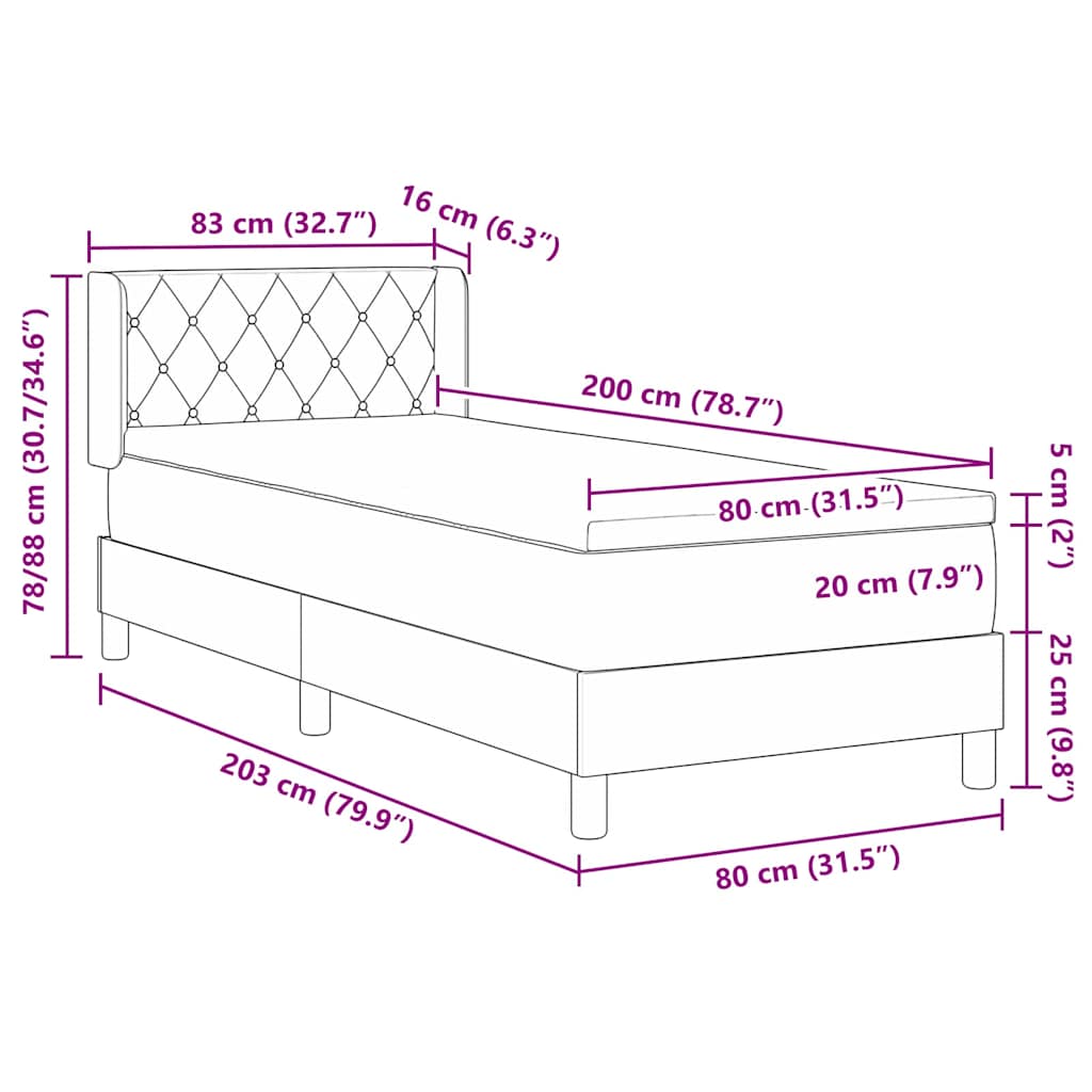 vidaXL Boxspring met matras fluweel donkergrijs 90x200 cm
