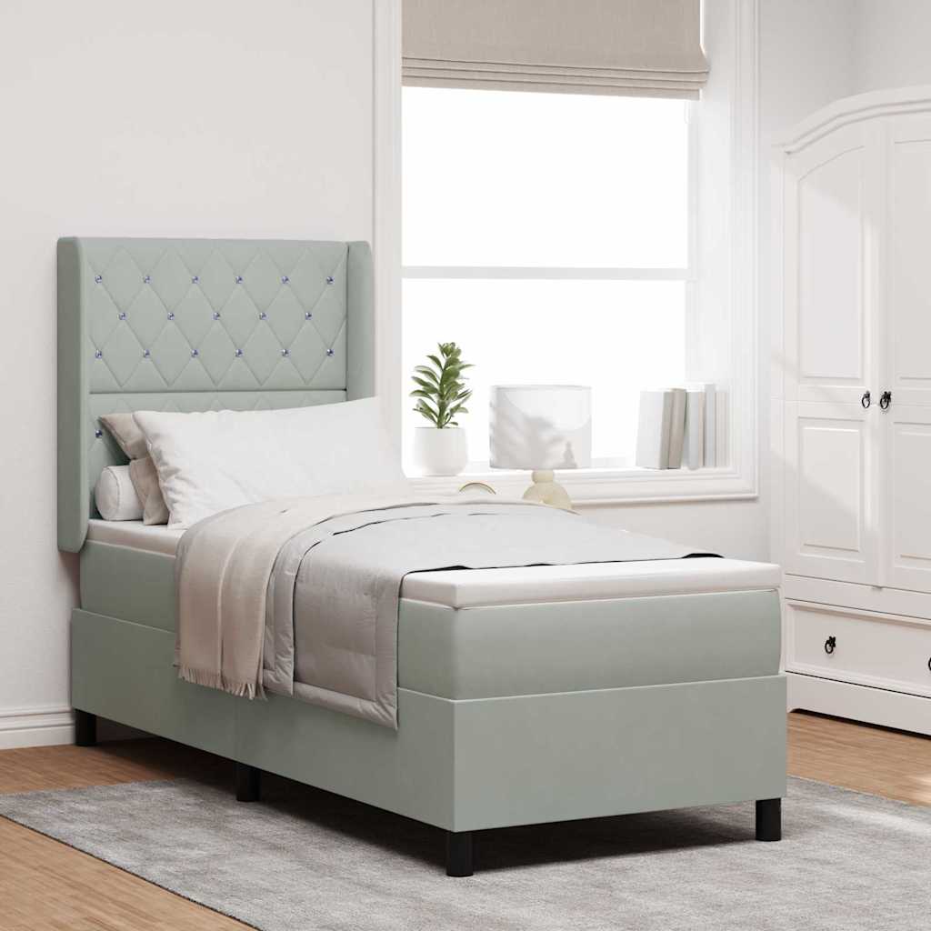 vidaXL Boxspring met matras fluweel lichtgrijs 140x200 cm