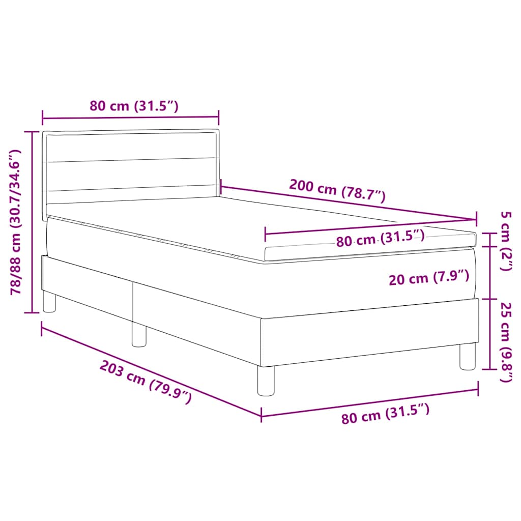 vidaXL Boxspring met matras en LED stof lichtgrijs 90x200 cm